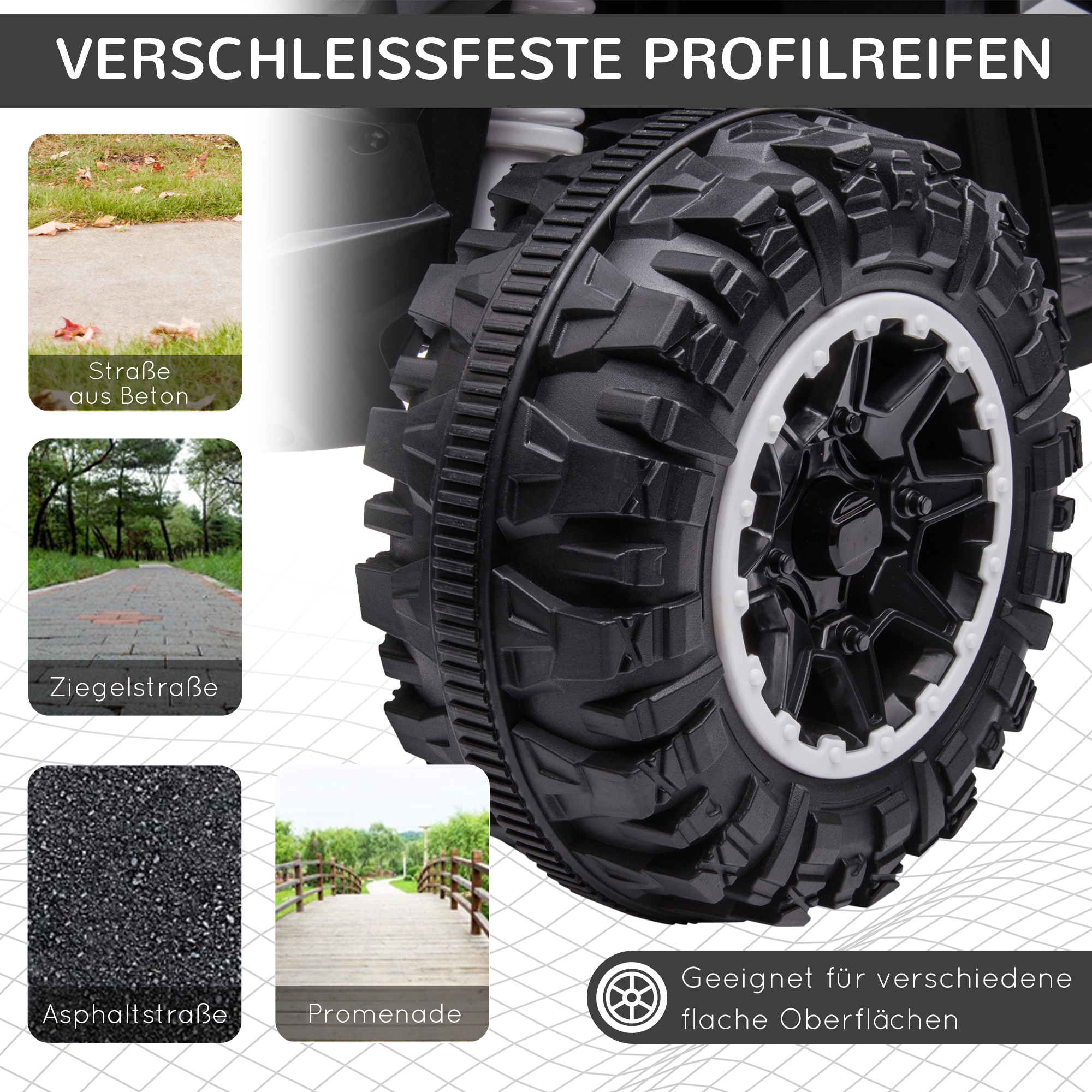 Kinder-Quad Kinderauto, 6 km/h, Sound- und Lichteffekte, : 83 cm x 53 cm x 55,5 cm, Schwarz + Weiß