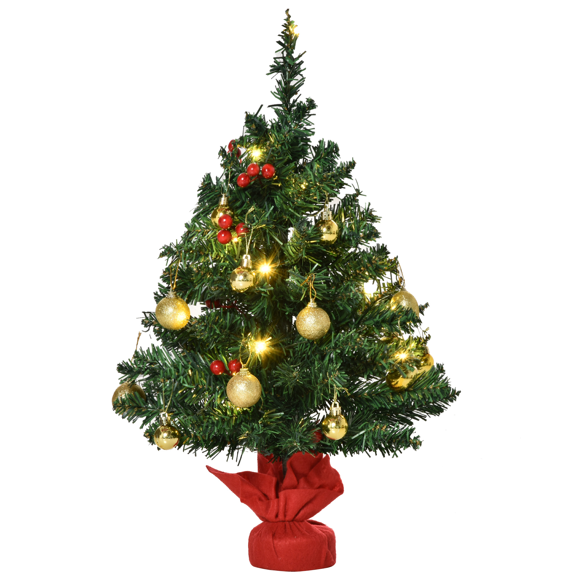 Mini-Weihnachtsbaum Weihnachtsdekoration Weihnachtsdeko, inkl. Weihnachtskugeln und LED-Lichter 60 cm, Mehrfarbig