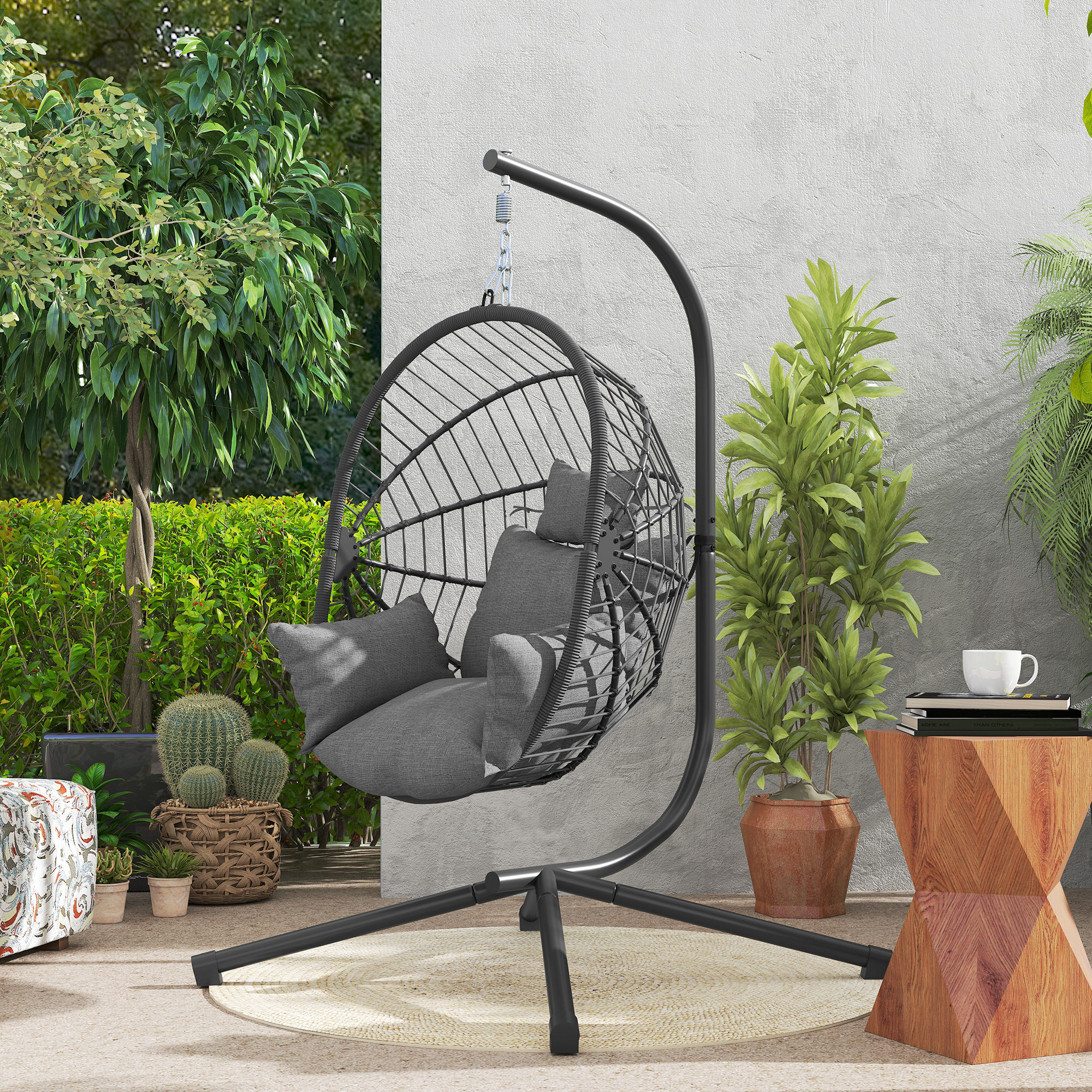 Outdoor Hängesessel Hängesessel, inkl. Polster, Egg-Chair, 120 cm x 106 cm x 188 cm,  Grau