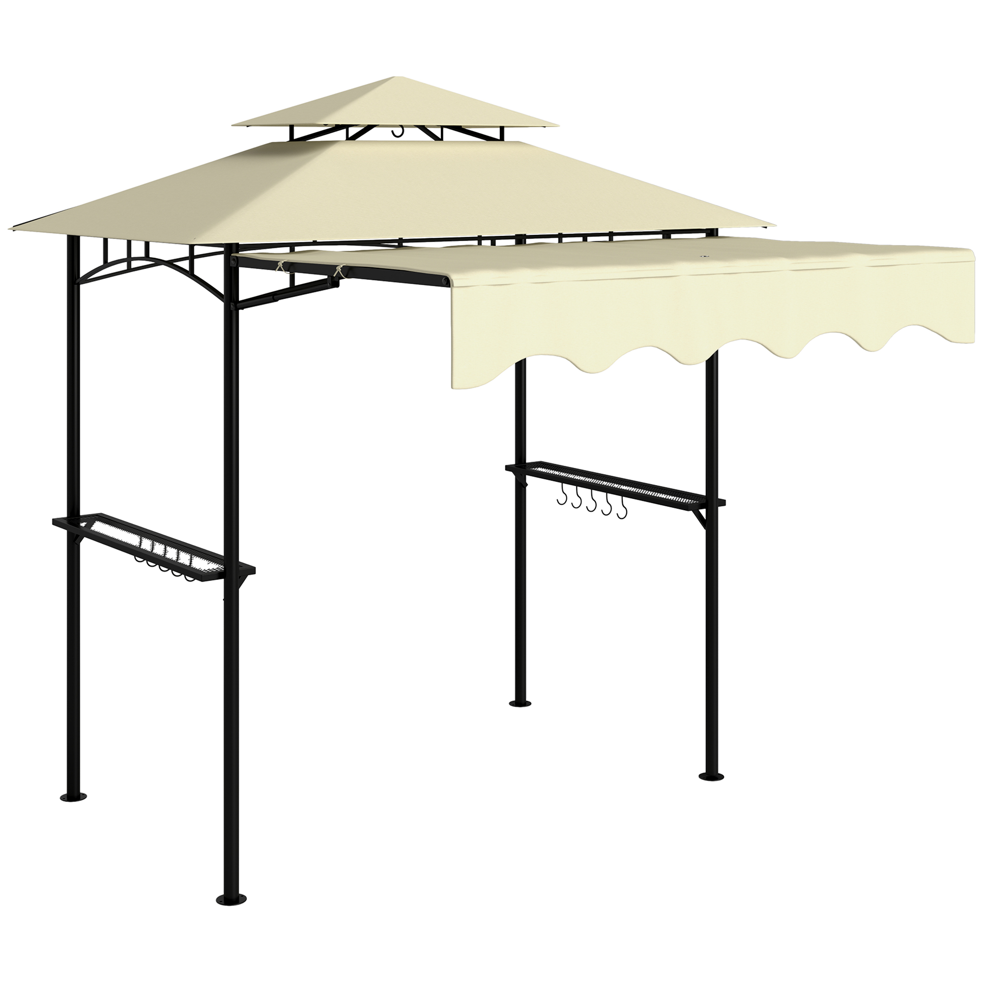 Grillpavillon 242x232x248 cm wasserabweisend flammhemmend Gartenpavillon mit Doppelschichtdach Beige