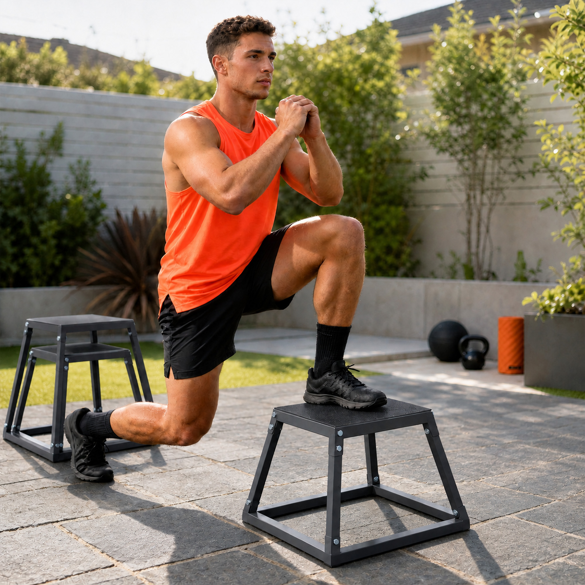 Plyometrische Sprungboxen 3er Set 30,5/45,8/61 cm Stapelbare Plyo Jump Box aus Stahl bis 200 kg