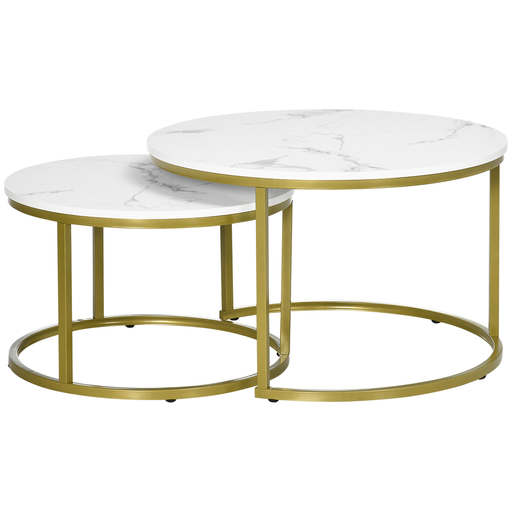 Beistelltisch-Set, 2 Satztische, Ø74 & Ø59 cm, Marmoroptik, Rahmen in Gold