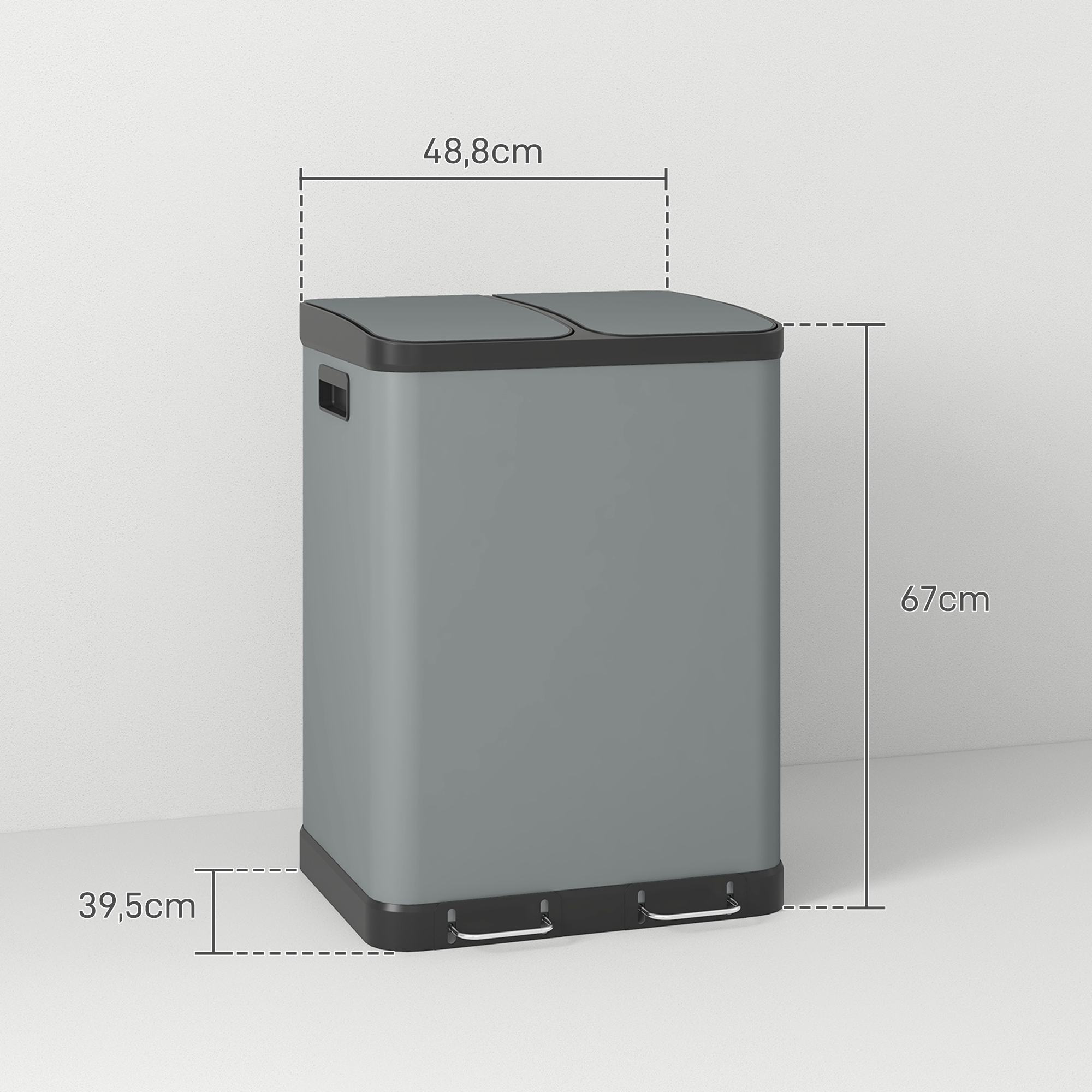 Doppelfach-Mülleimer, 2 x 30L, fingerabdruckresistent, Pedal, herausnehmbare Inneneimer, Grau
