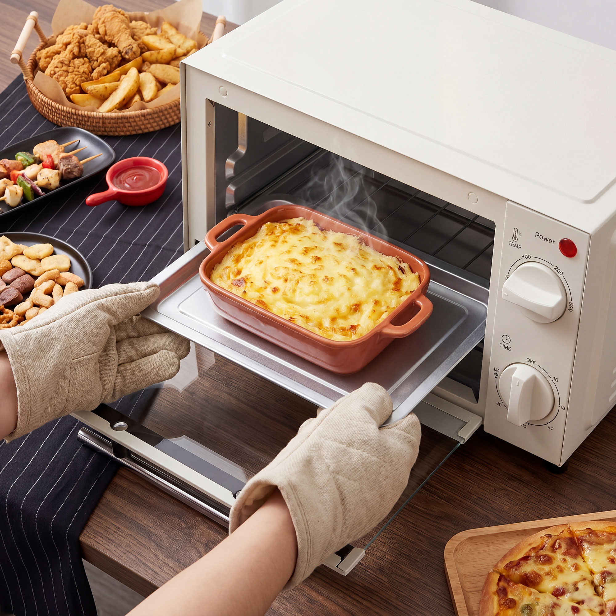 Minibackofen, 9 L Mini-Ofen mit Backblech, Grillrost, mit einstellbarer Temperatur und Garzeit, Edelstahl, Cremeweiß