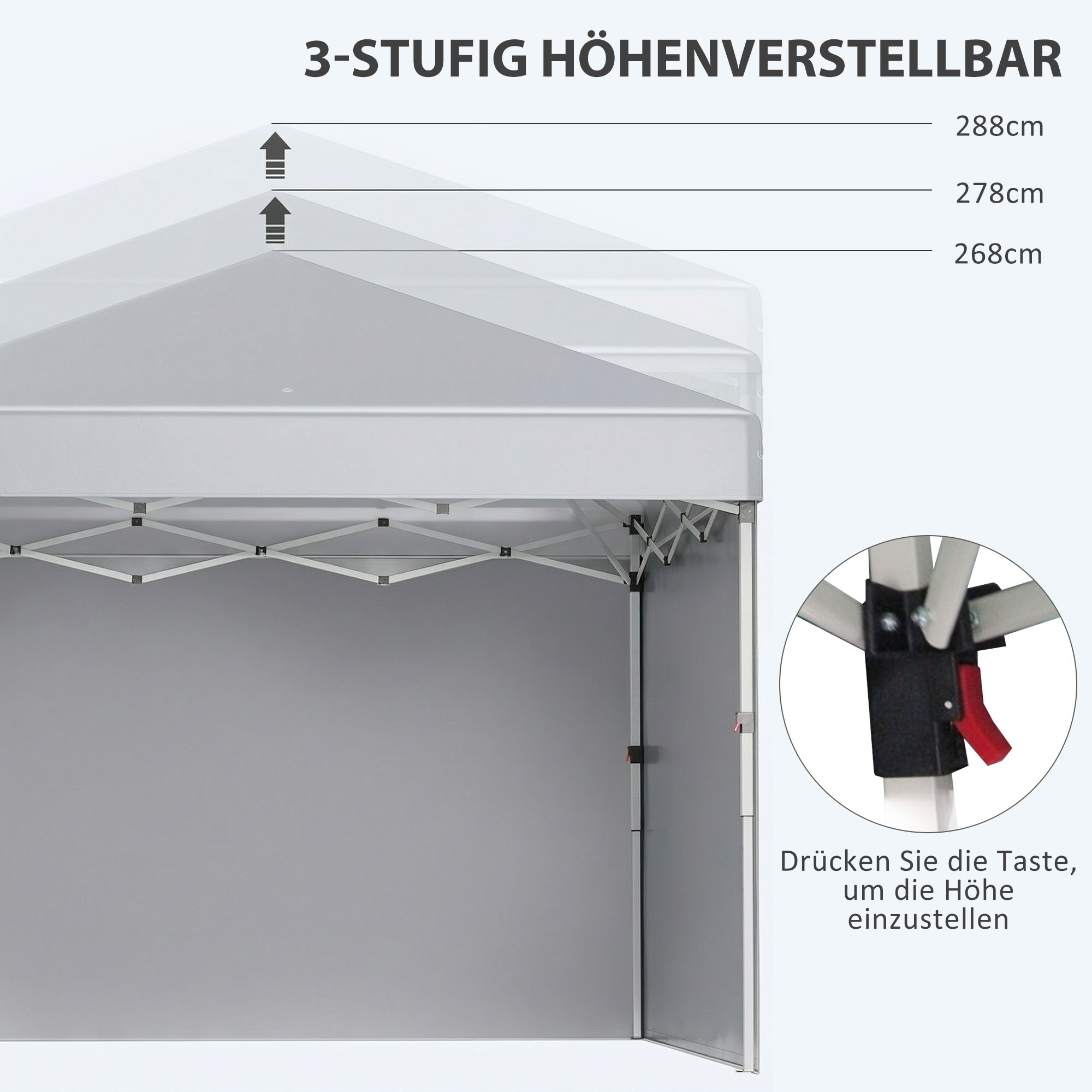 Faltpavillon, zwei Seitenwände, Tragetasche, Stahlrahmen, hellgrau, 3 x 3 x 2,7 m