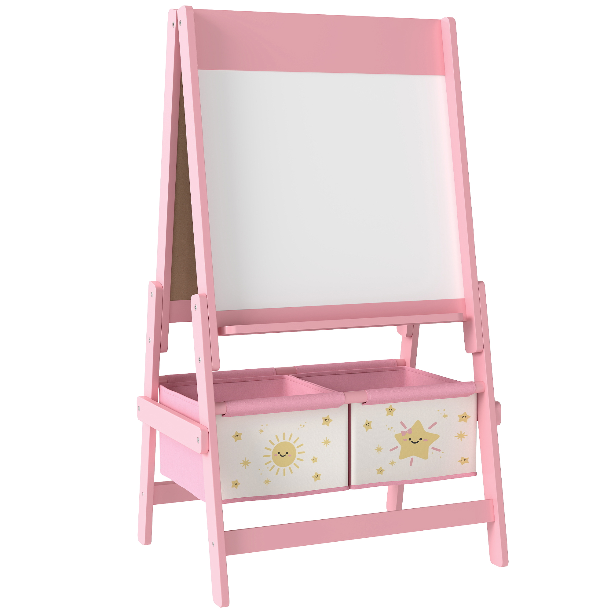 Kinder Staffelei 3 in 1 Kindertafel mit Kreidetafel, Whiteboard, Papierrolle, 2 Aufbewahrungsboxen, für 3-8 Jahre Rosa