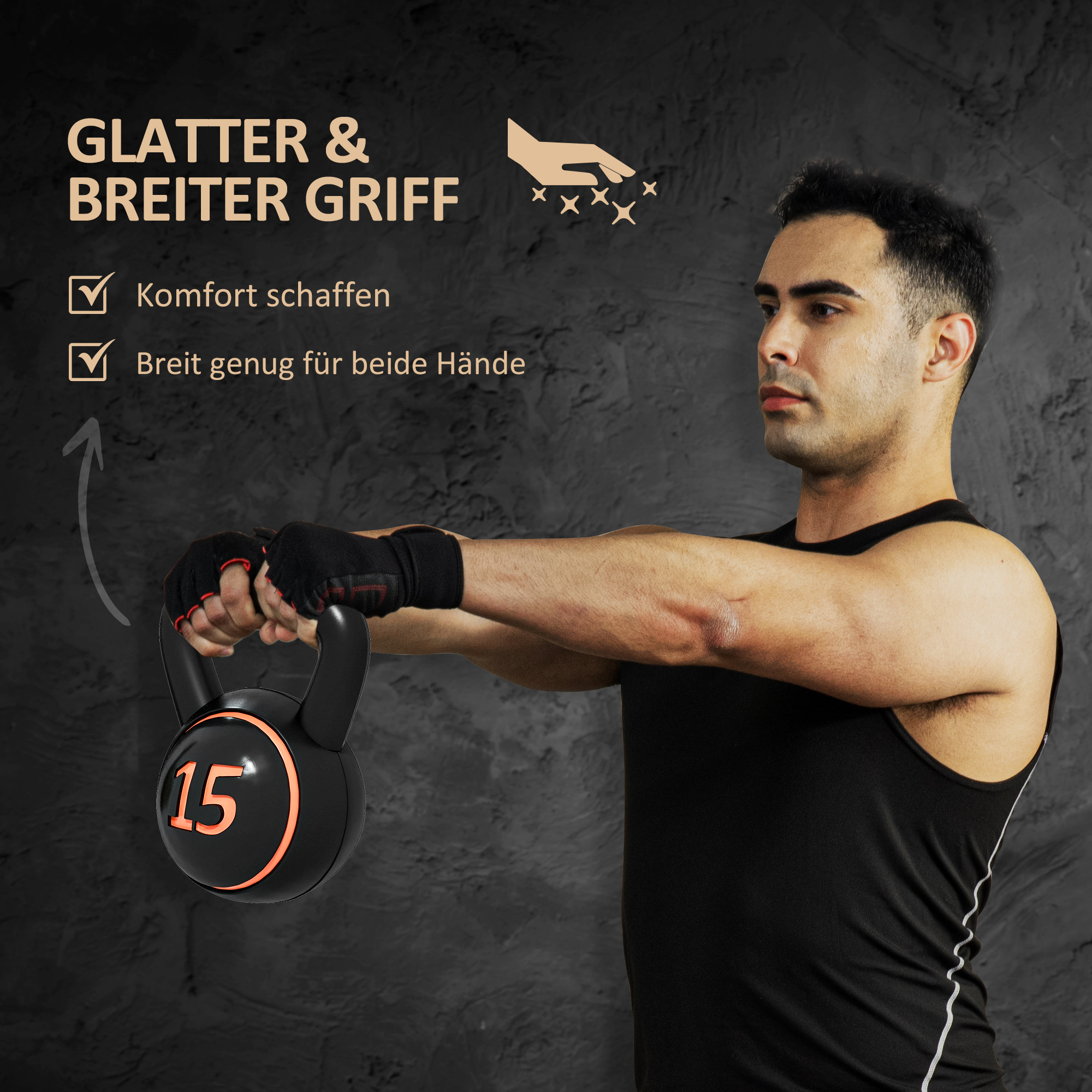 Kettlebell Set, 3 Kugelhanteln 2,2kg/4,5kg/6,8kg, Kunststoffhülle, Schwarz