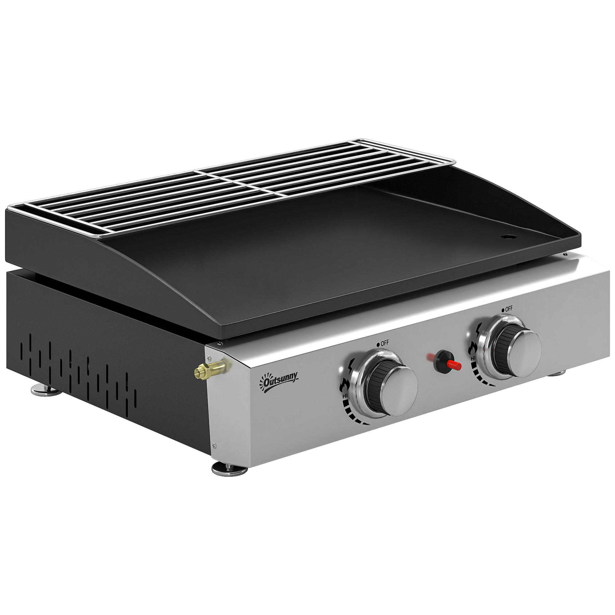 Gasgrill 5 KW Tragbarer Tischgrill mit 2 Brenner Keramische Lackbeschichtung Grillrost Warmhalterost