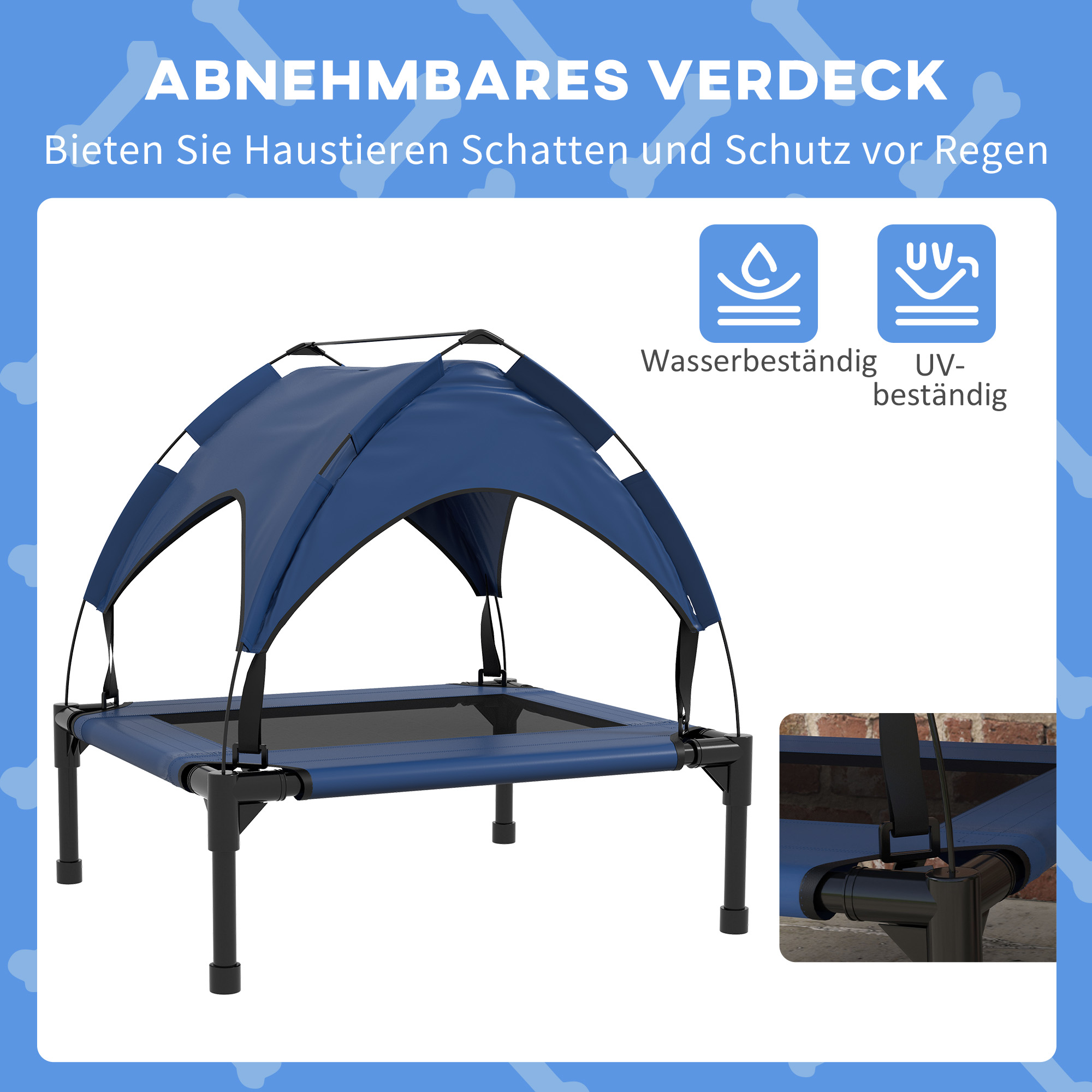 Hundebett mit Dach, atmungsaktiv, wasserabweisend, bis 20 kg, 76 x 61 x 69,5 cm, Dunkelblau