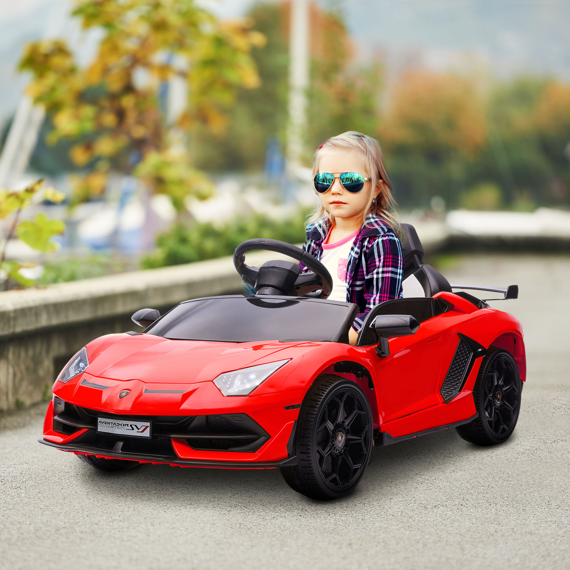 Elektro-Kinderauto, lizenzierter Lamborghini Aventador, Flügeltüren, Musik, Hupe, für 3-5 Jahre, rot