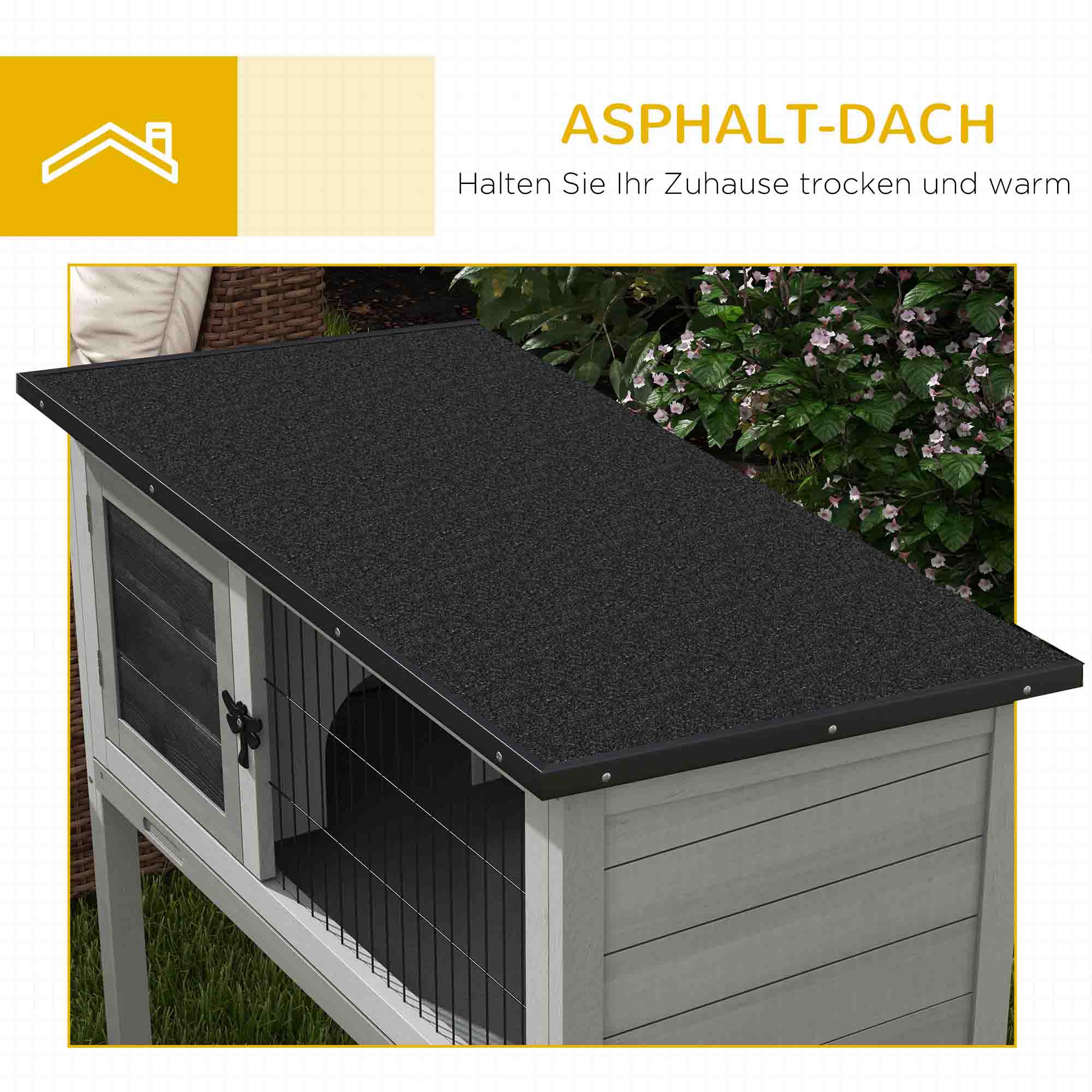 Hasenstall Kaninchenstall aus Tannenholz Winterfest Hasenkäfig mit aufklappbar Dach 84x43x70 cm Grau