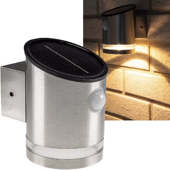 LED Solar Wandleuchte "SWL 119-ES" / PIR Bewegungsmelder, IP44, Edelstahl
