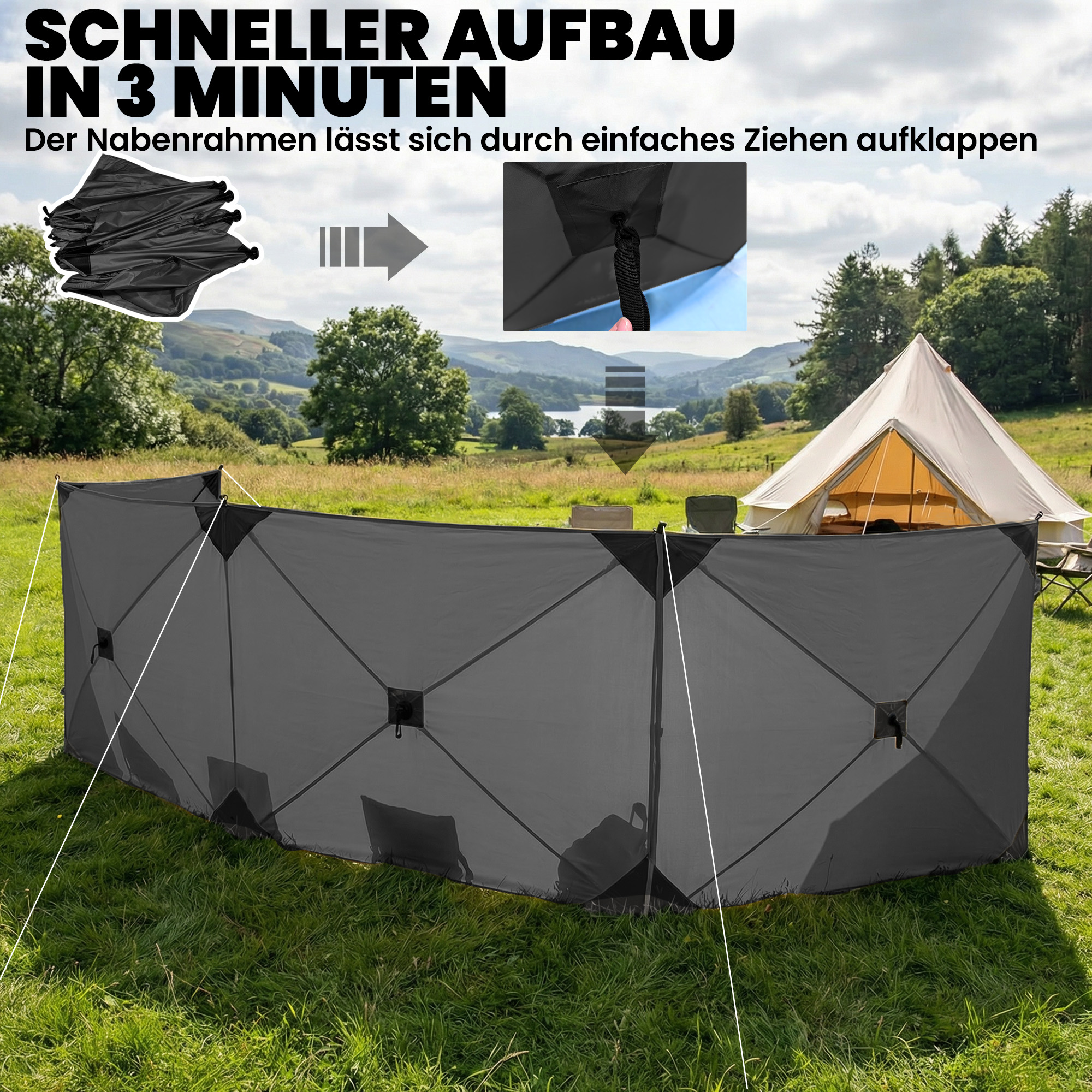 Windschutz faltbar Camping Sichtschutz mit Spannleinen Bodenhaken Tragetasche für Camping Garten 480 x 120 cm Dunkelgrau