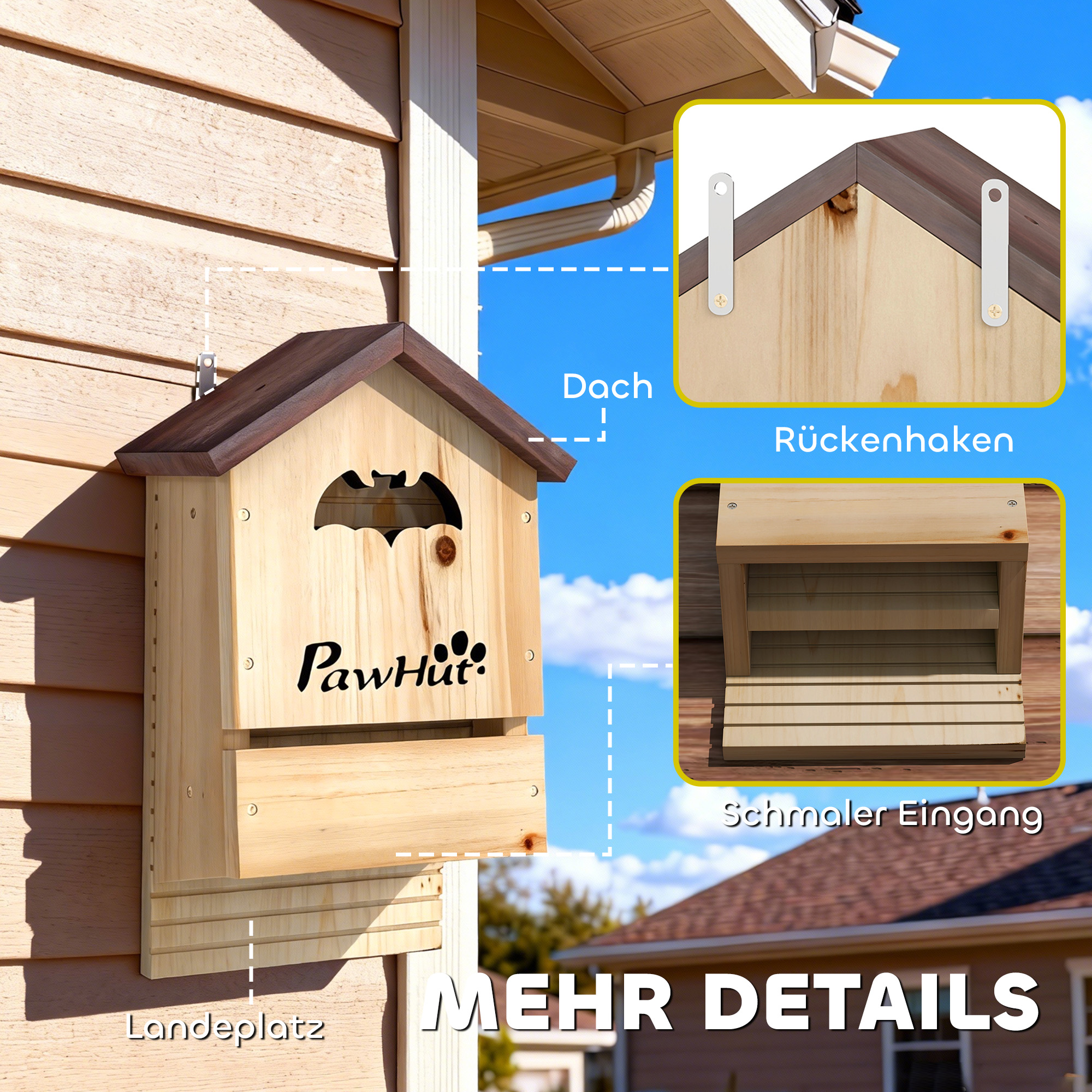 Fledermauskasten 3er Set aus Tannenholz Fledermaushaus für Fledermäuse zum Aufhängen für Gärten, 21,5 x 11,5 x 34 cm