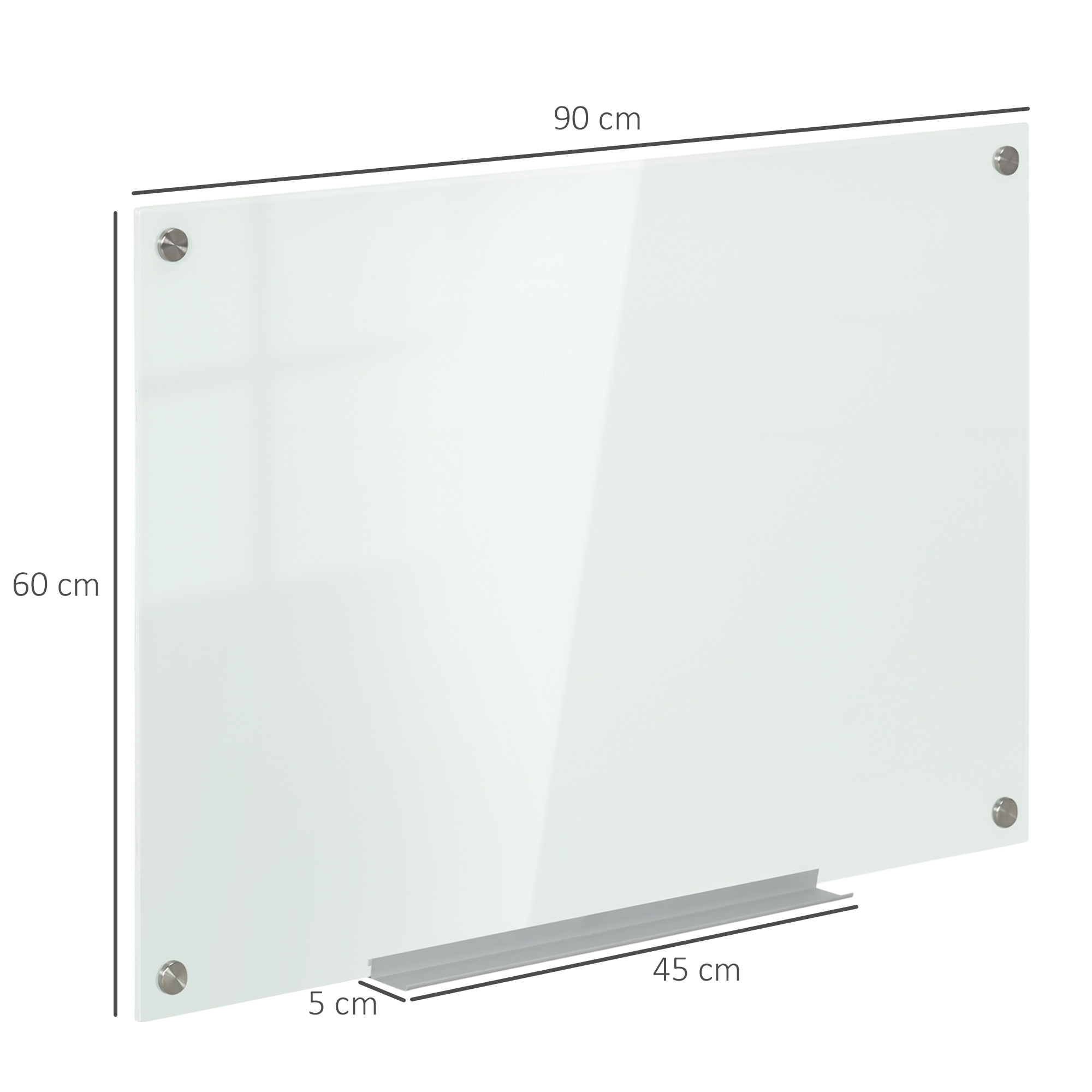 Glas Whiteboard, Memoboard, Whiteboard,  4 Stifte, 6 Magnete, 1 Schwamm,1 Ablage, Weiß