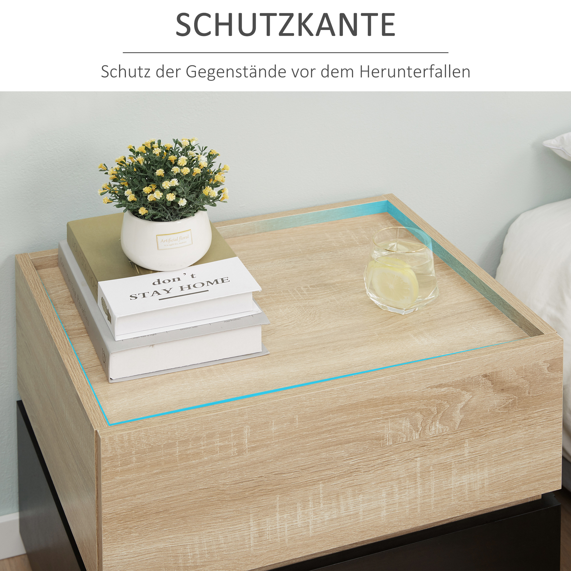 Nachttisch mit Schublade Nachtschrank stapelbar Schubladenschrank Schlafzimmer Nachtkommode Spanplatte Schwarz+Natur 50 x 40 x 47,5 cm