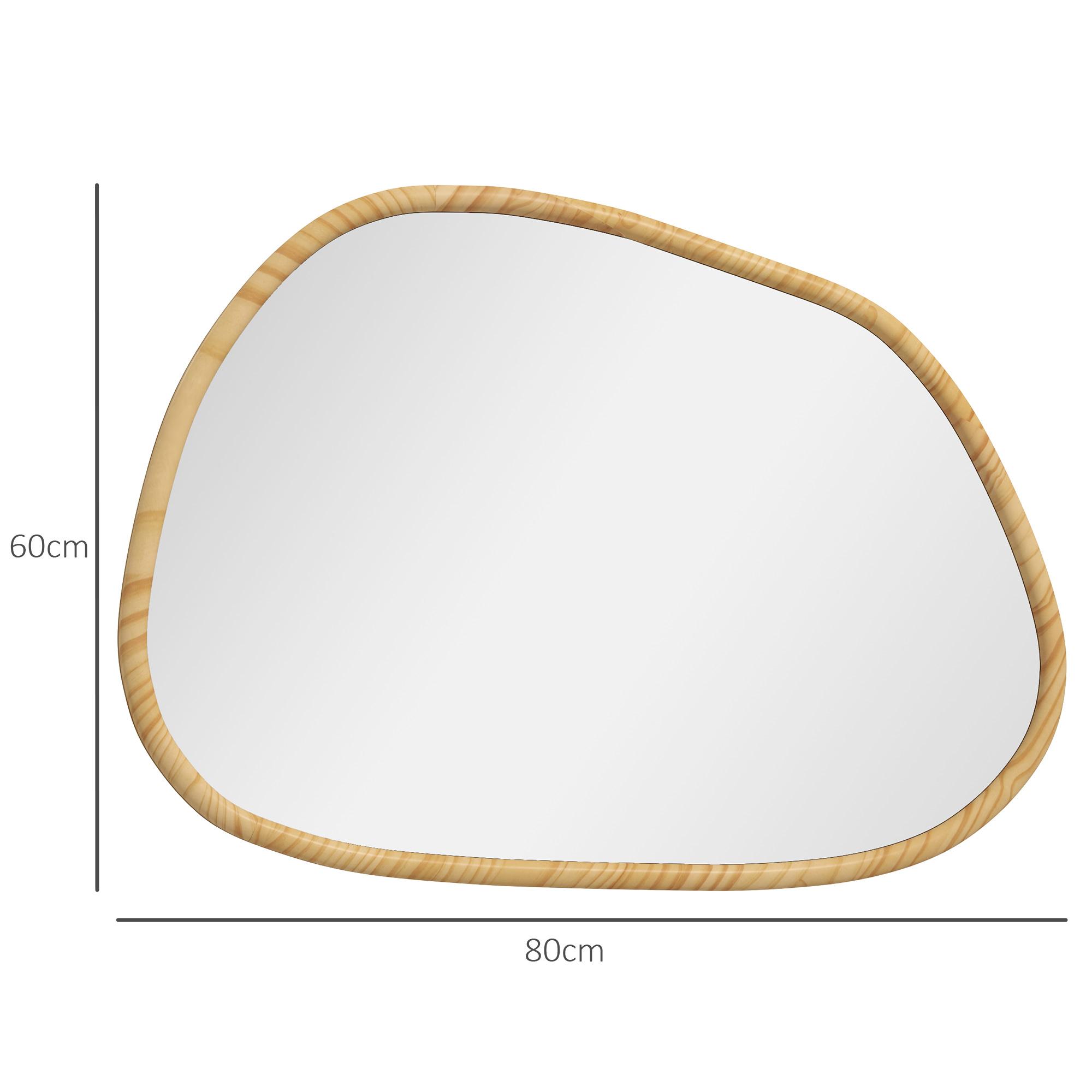 Wandspiegel Dekospiegel Spiegel, Vintage-Design, 80 cm x 2,1 cm x 60 cm, Massivholz, Natur