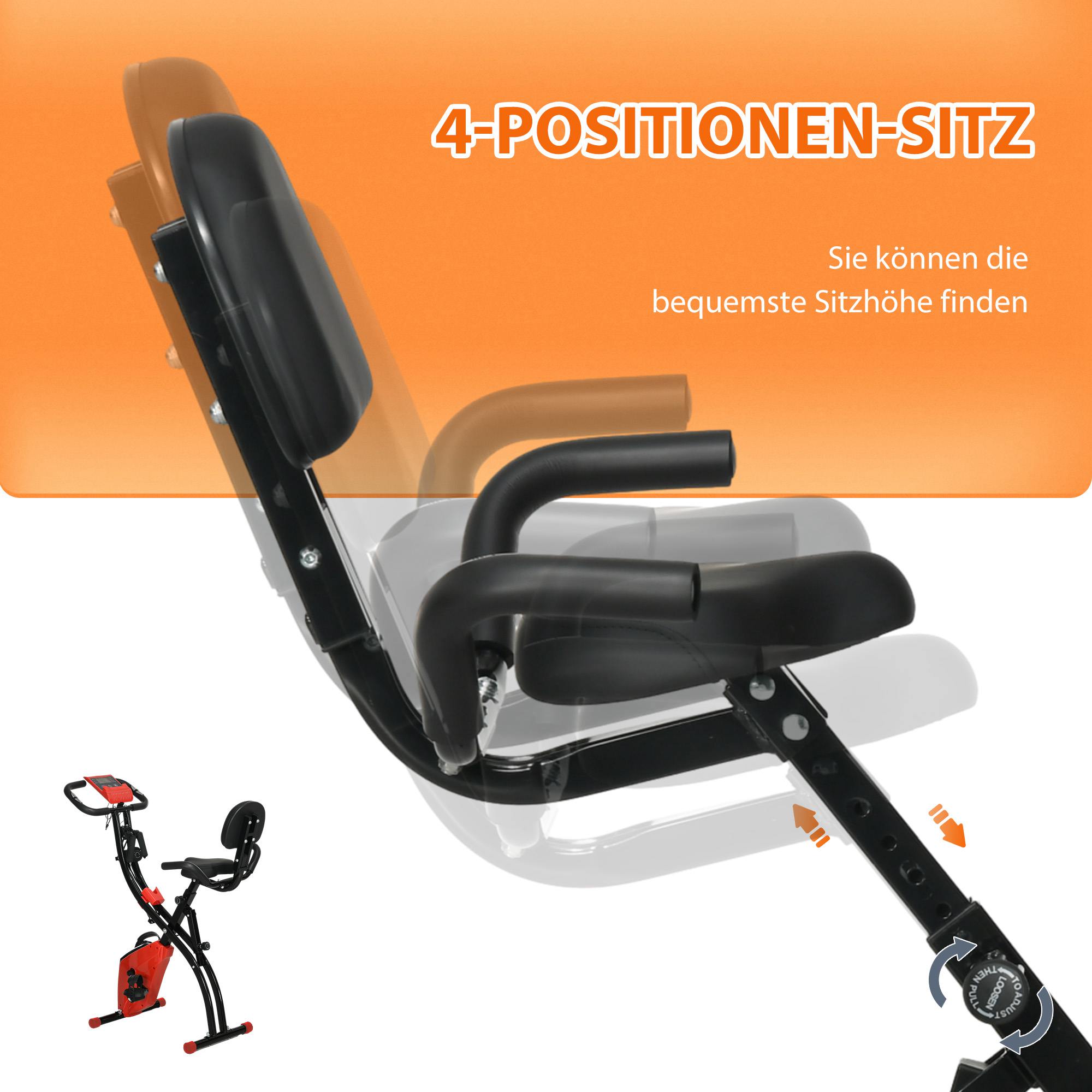 Heimtrainer 2-in-1 Fahrradtrainer mit LCD-Display Pulsmesser verstellbar Sitz Räder, klappbarer Hometrainer Trimmrad mit 8 stufig Magnetwiderstand, Spannseil, Stahl