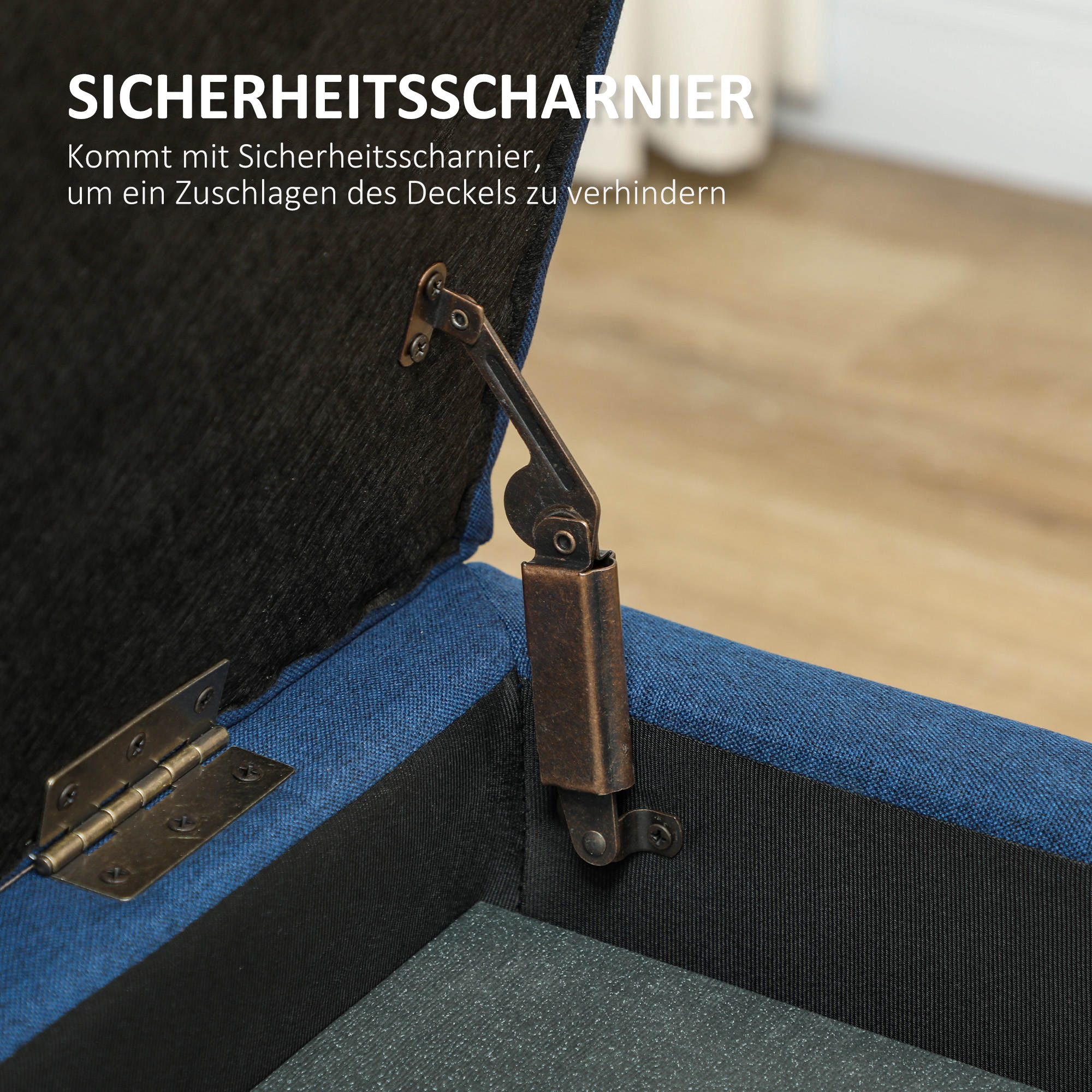 Sitzbank mit Stauraum, Ottomane, Flurbank, Knopfheftung,125,1 cm x 48,9 cm x 41,3 cm, Blau