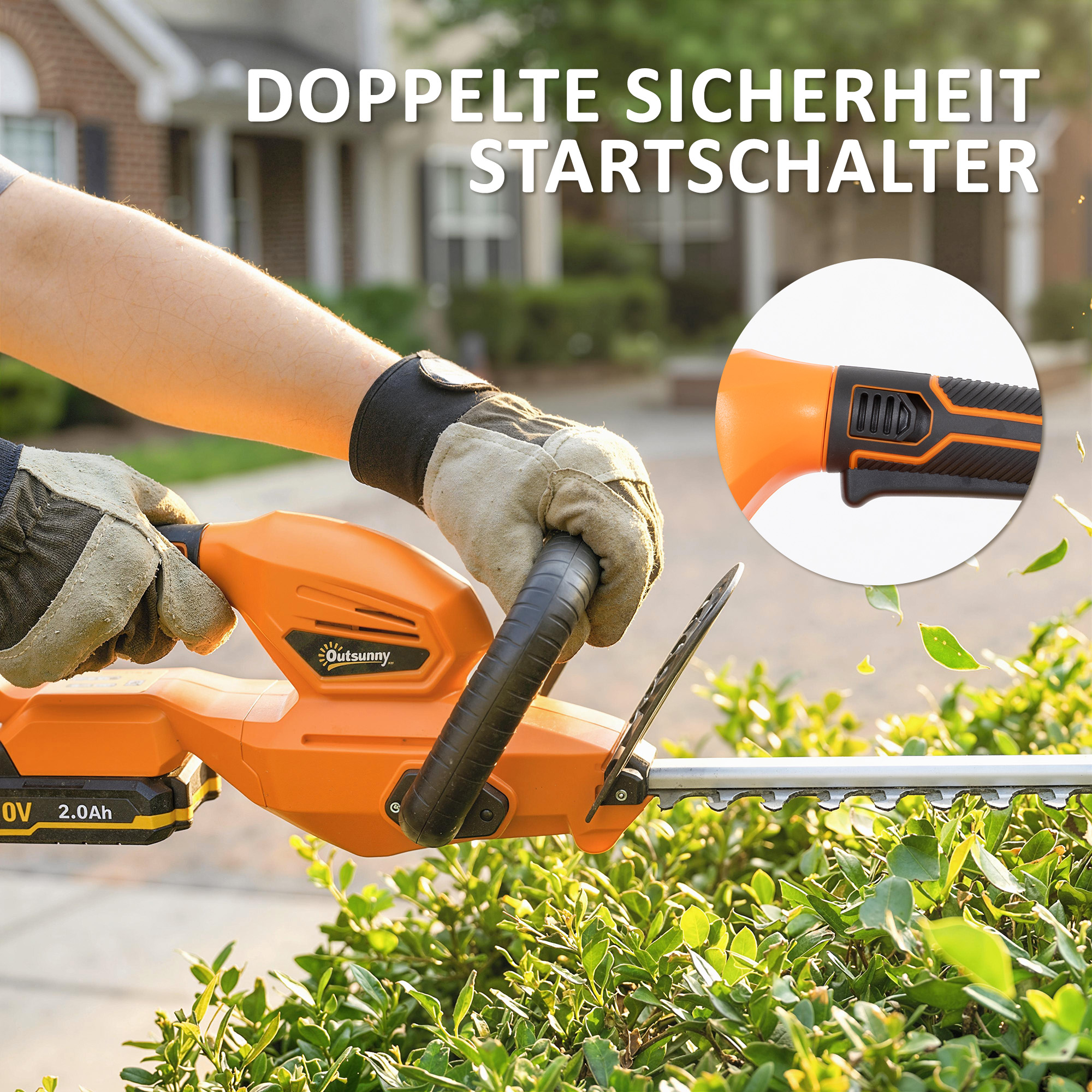 Elektro Heckenschere Akku Elektrischer Heckenschneider mit 100 W Motorleistung Kabellos 51cm Schnittlänge ABS Orange