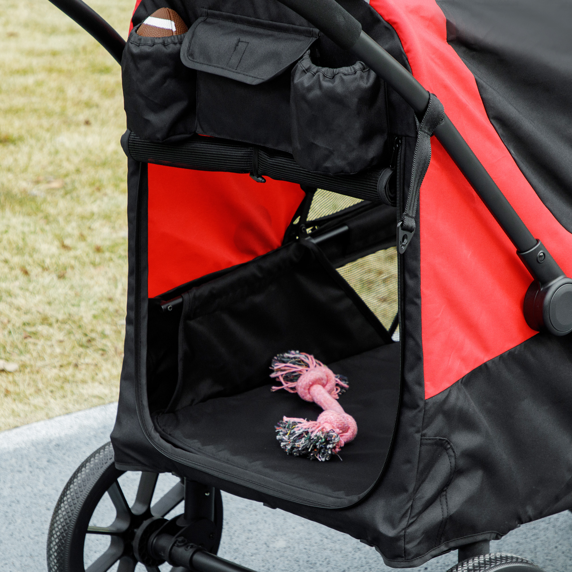 Hundewagen, Faltbarer Hundebuggy für große Hunde, Haustierwagen mit 4 Rädern, Sicherheitsleinen, Bremsen, Schwarz