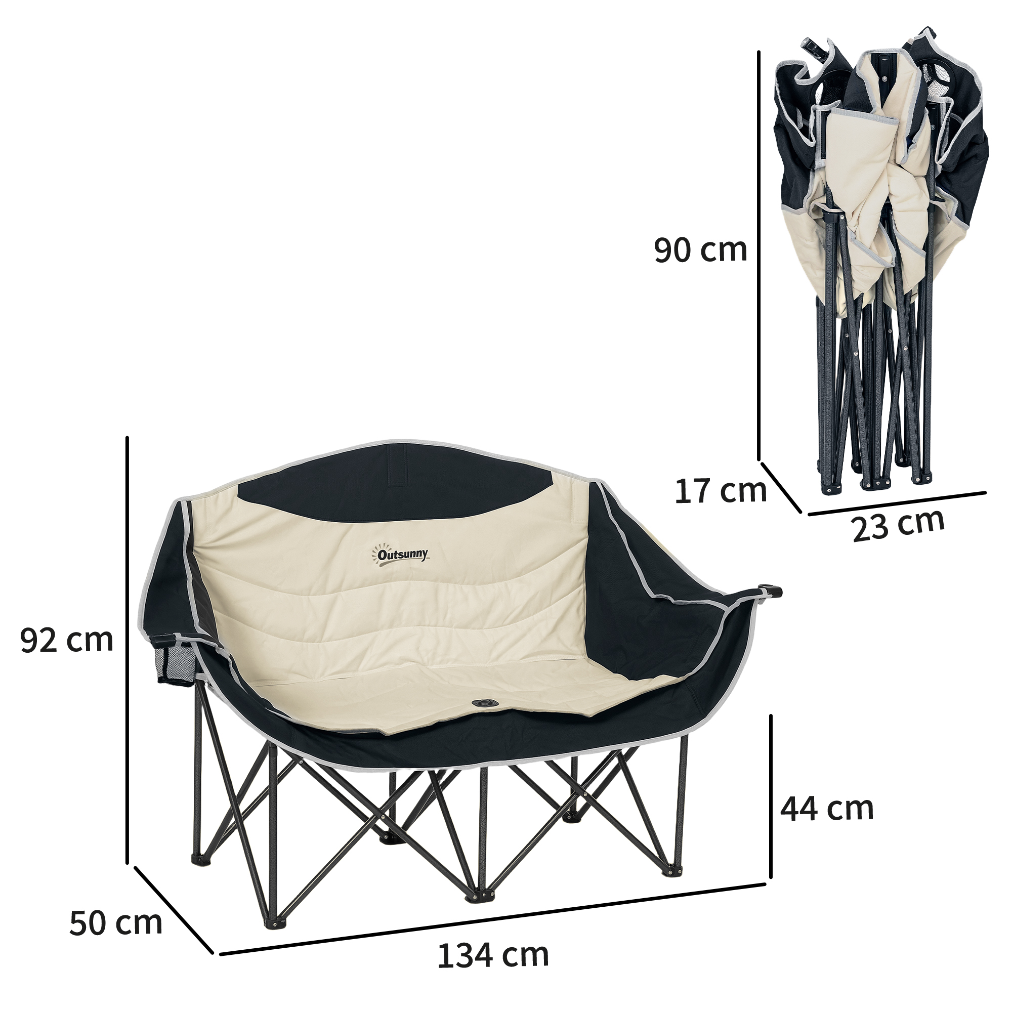 Faltstuhl faltbar 2 Sitzer Campingstuhl mit Getränkehalter Tragetasche bis 250kg belastbar Khaki