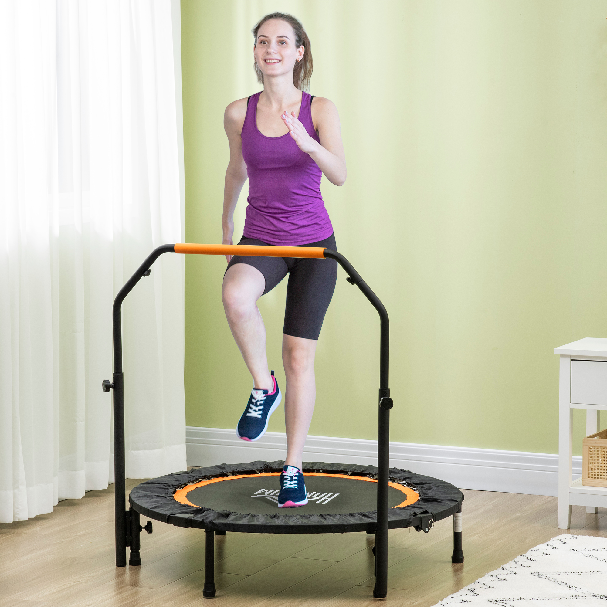 Fitnesstrampolin, klappbar, verstellbarer Haltegriff, Ø102 x 123H cm, bis 150 kg, Schwarz