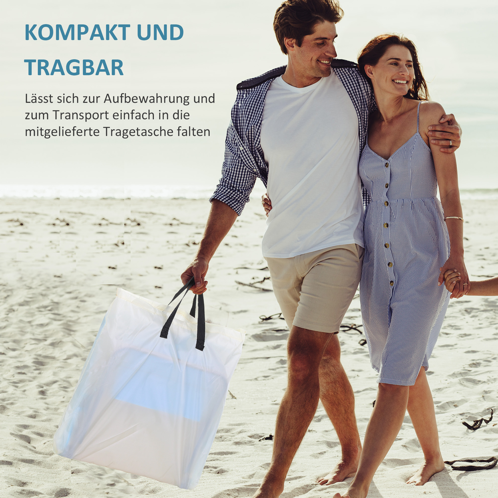 Strandliege Sonnenliege Gartenliege, klappbar, verstellbare Rücklehne, Seitentasche, 48 cm x 134 cm x 33-43 cm, Beige