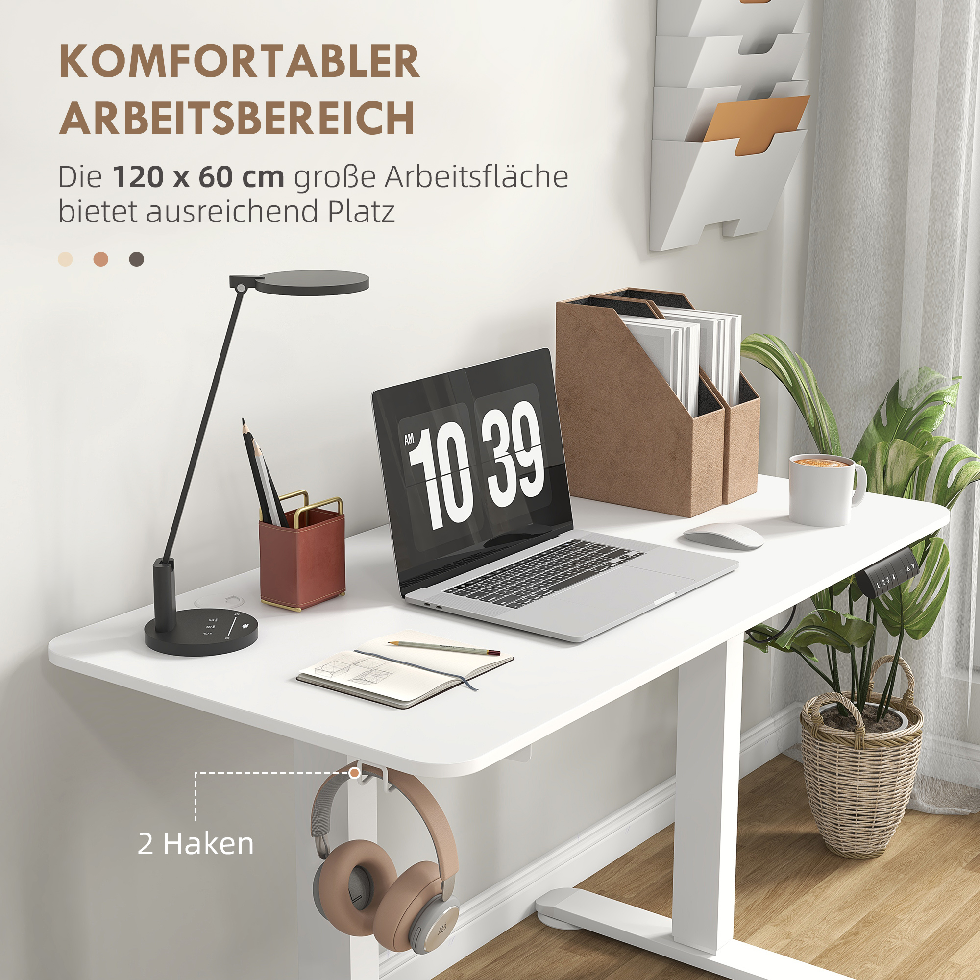 Stehschreibtisch, höhenverstellbar, 120x60x72-116cm, Weiß