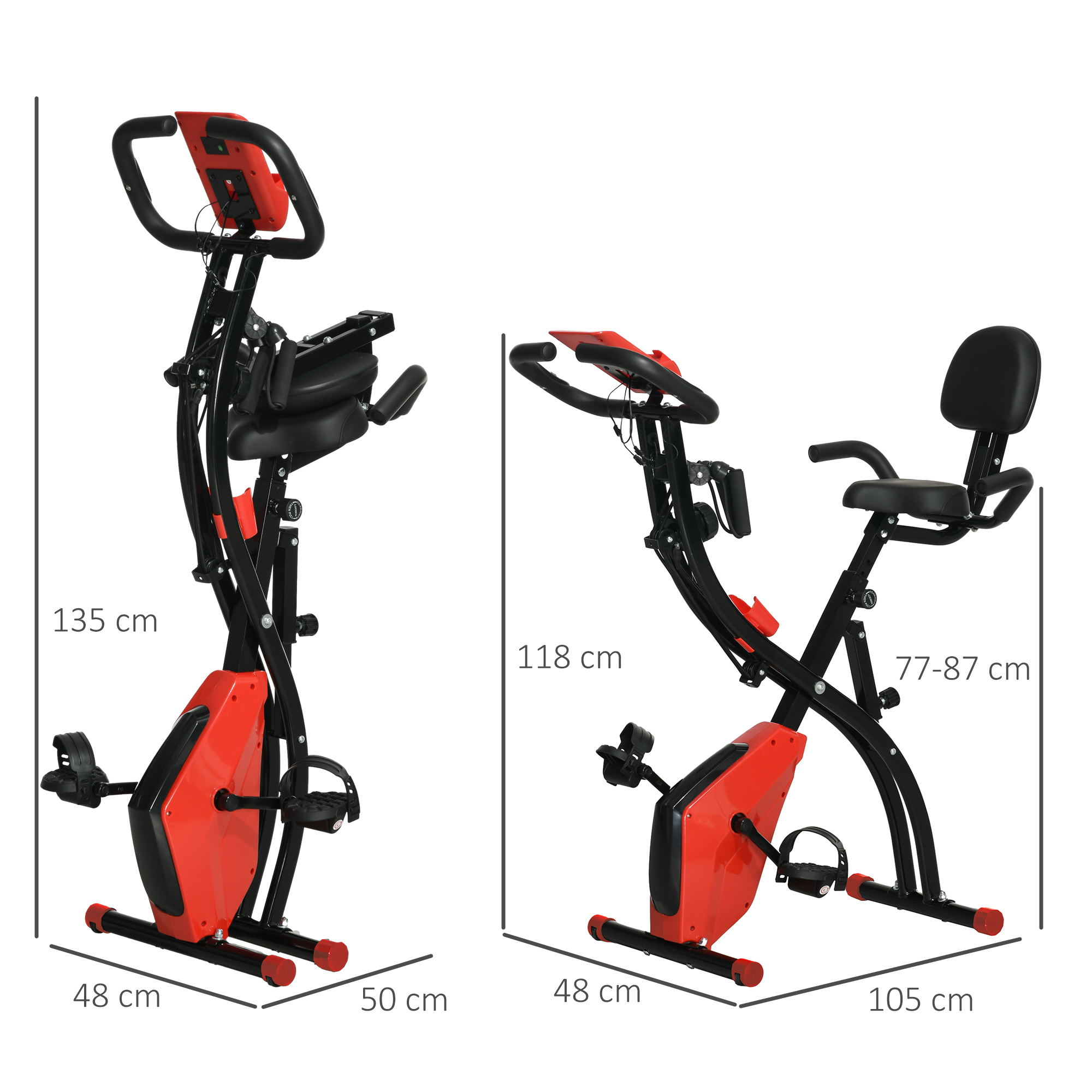 Heimtrainer 2-in-1 Fahrradtrainer mit LCD-Display Pulsmesser verstellbar Sitz Räder, klappbarer Hometrainer Trimmrad mit 8 stufig Magnetwiderstand, Spannseil, Stahl