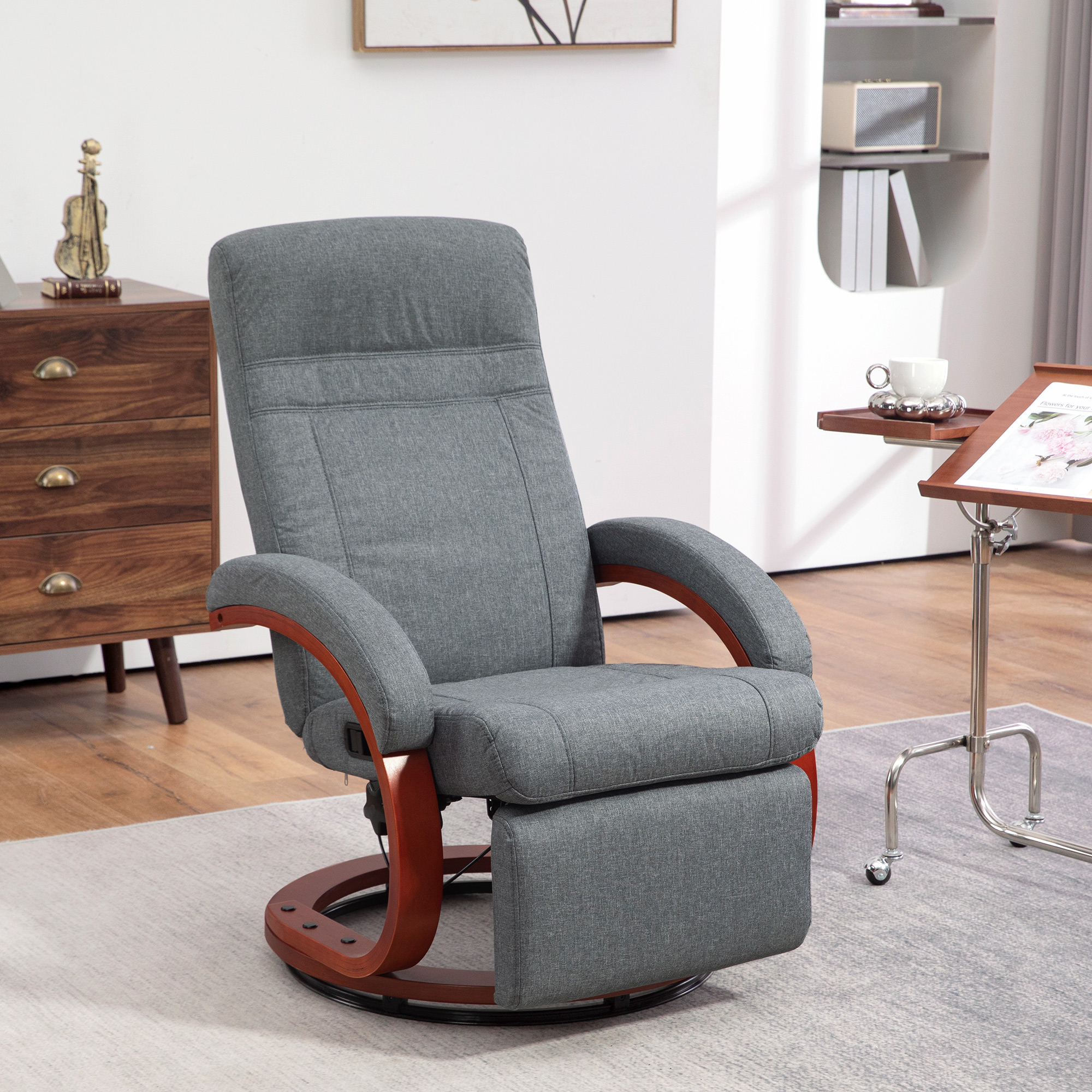 Relaxsessel mit klappbarer Fußstütze, drehbar, neigbare Lehne, Leinenoptik, bis 140 kg, Grau