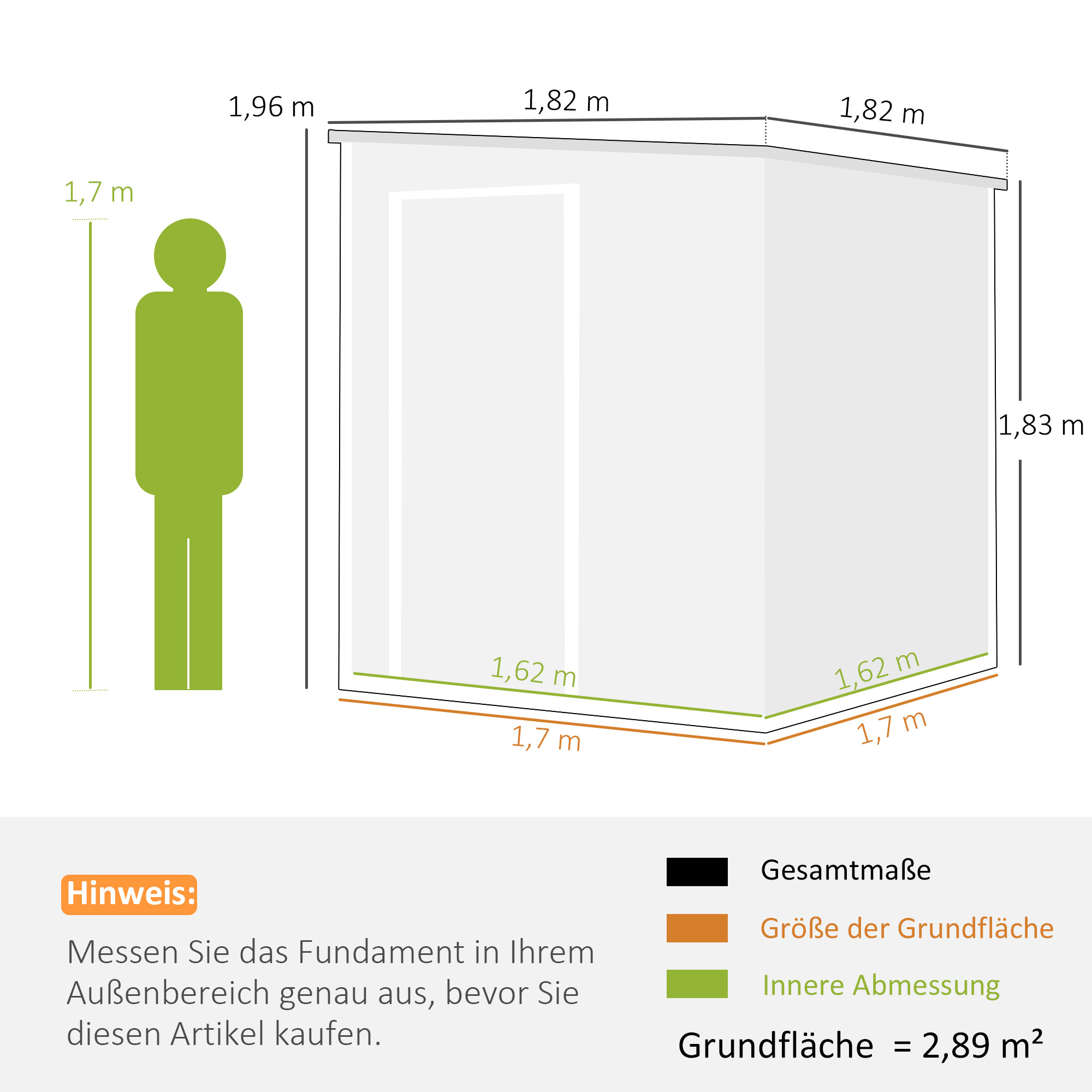 Gerätehaus 2,89 m² Geräteschuppen mit Holzoptik 3 Fenster Belüftung Boden Schloss Handschuhe 182 x 182 x 196 cm