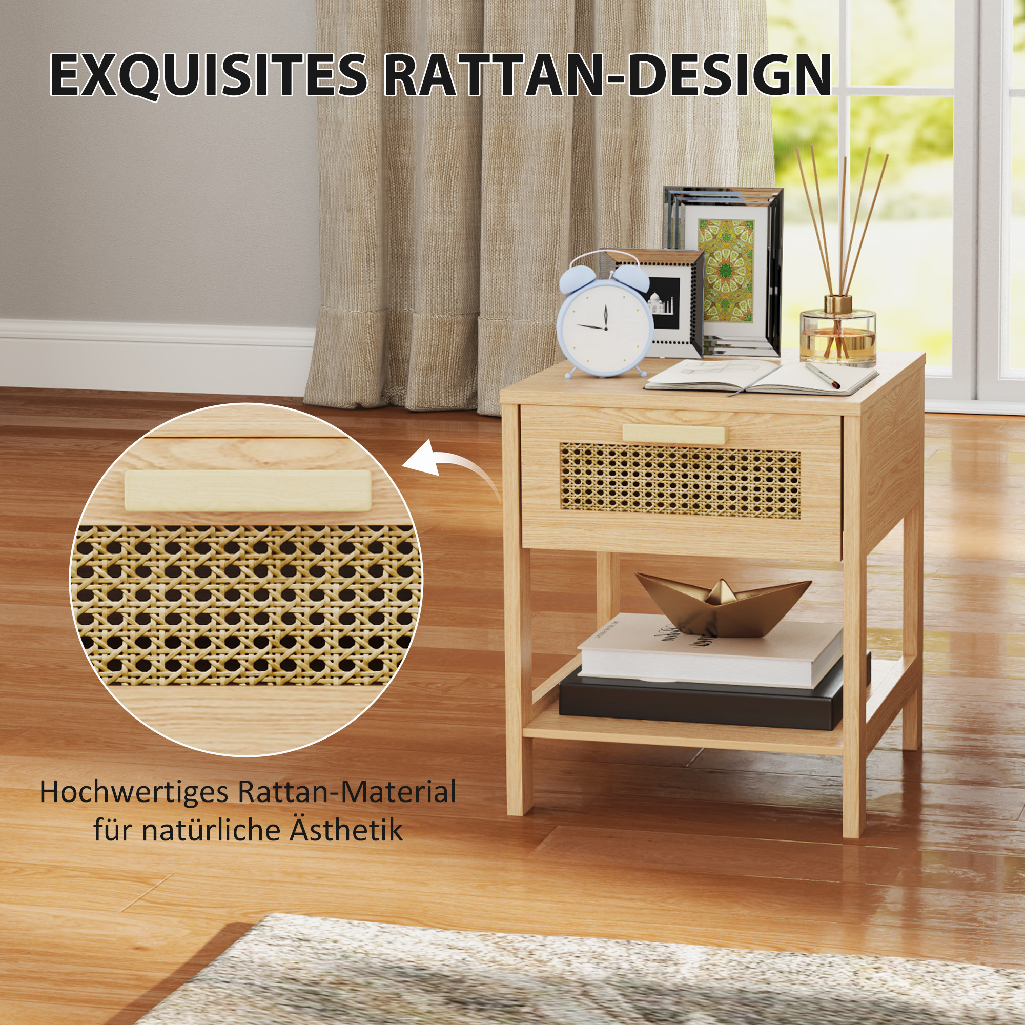 Nachttisch, Nachtschrank, Beistelltisch mit Schublade, MDF 40 x 40 x 48,4 cm