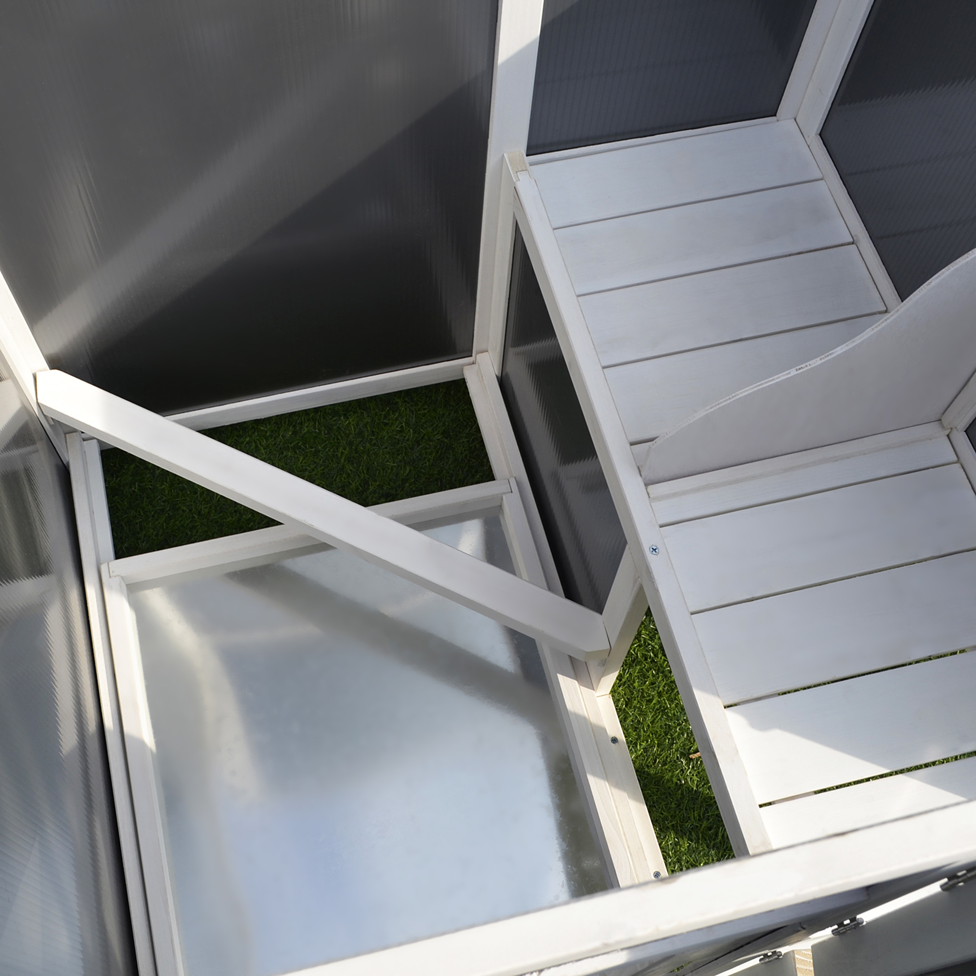 Hühnerstall Hühnerhaus Geeignet für 1-2 Hühner, mit Nistkasten Eierkiste mit 2 Fächern, Tanne, Grau+Weiß, 160 x 75 x 80 cm