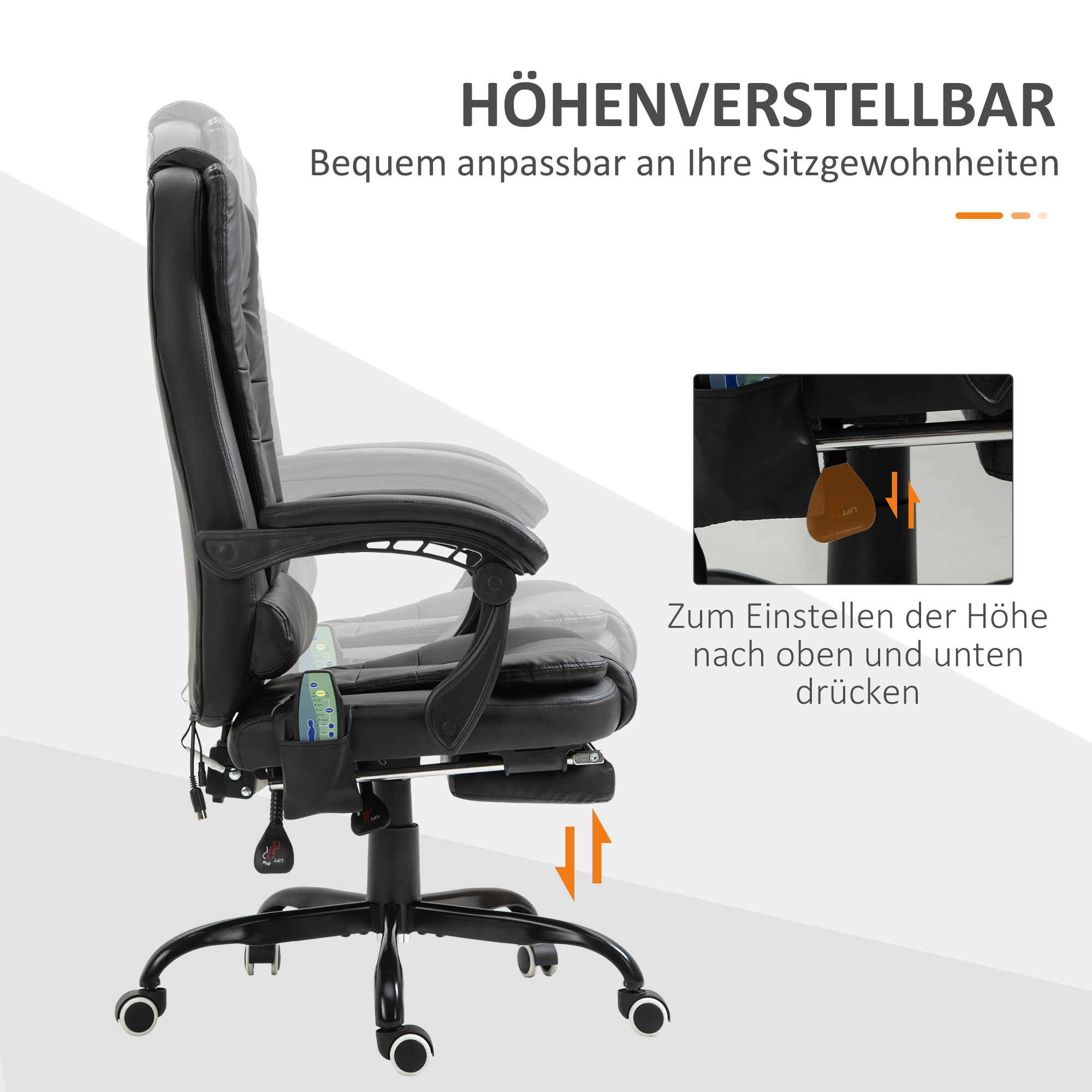 Schreibtischstuhl mit 7 Massagepunkten, höhenverstellbarer Drehstuhl mit integrierter Fußstütze, 67 x 79 x 111-121 cm