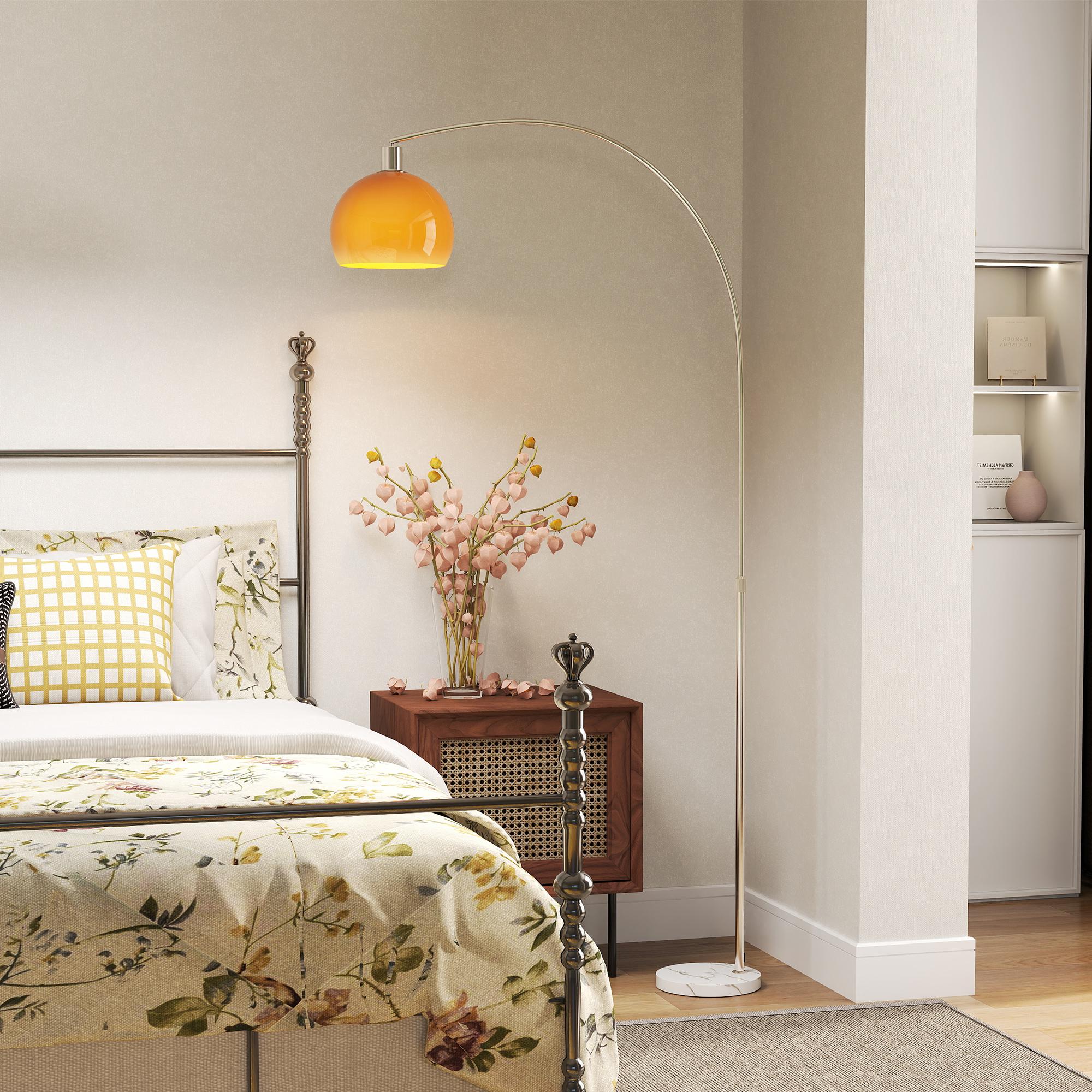 Bogenstandlampe mit Fußschalter, aus Marmor, Metall und Kunststoff, 26x90x180 cm, Weiß und Orange