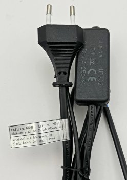 Netzkabel mit Schnurschalter / blanke Enden, 2m lang, schwarz