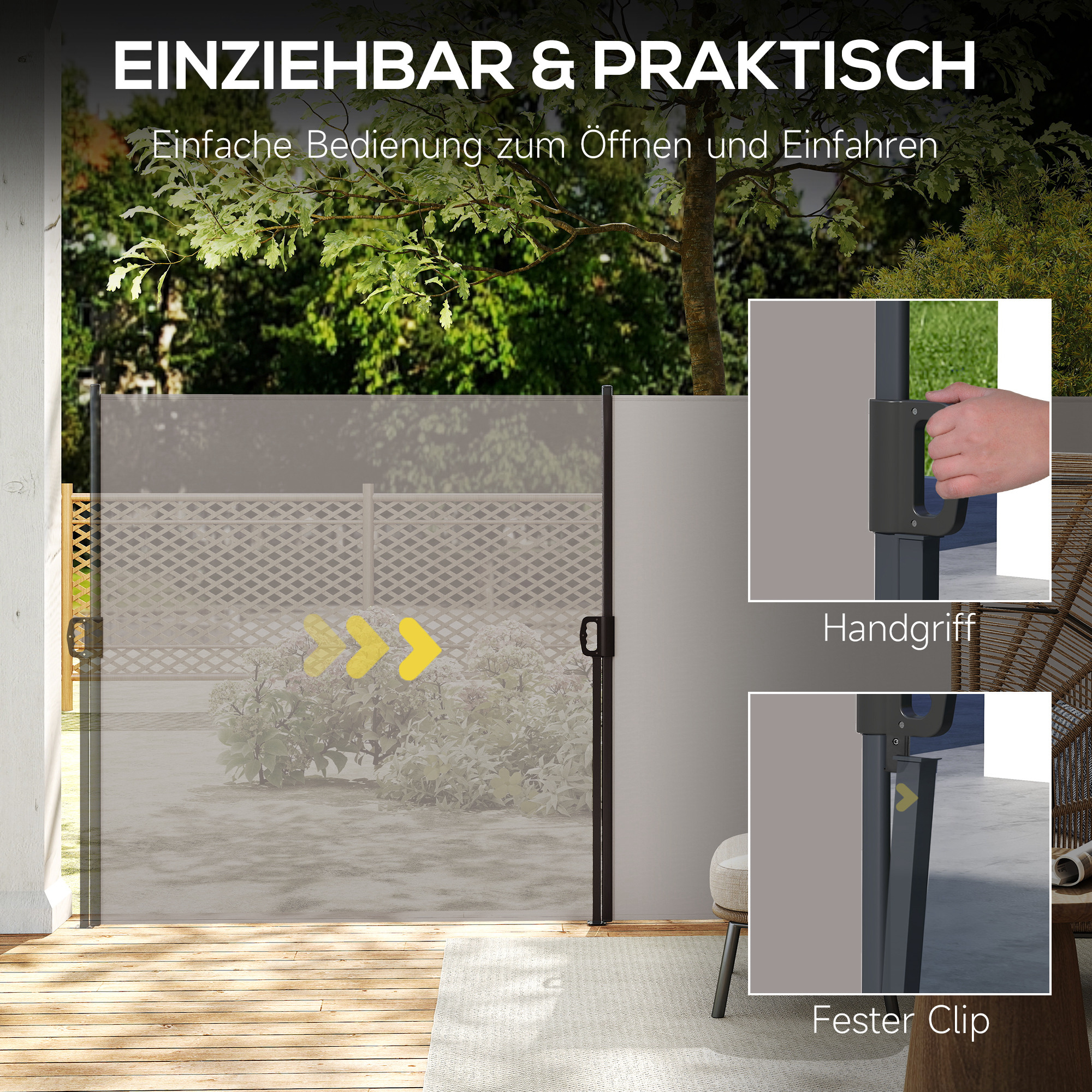 Seitenmarkise, Seitenrollo, ausziehbar, Sichtschutz, Aluminium/Polyester, 3 x 1,4 m, Hellgrau