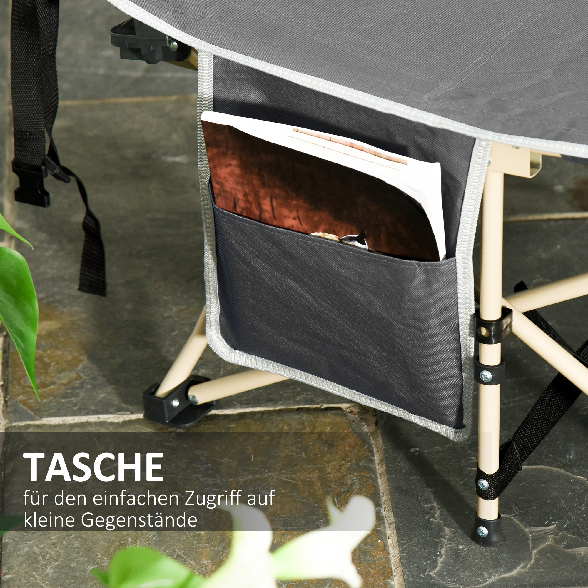 Feldbett, Campingbett, klappbar, wetterbeständig, ink. Tragetasche, 190 x 68 x 52 cm, Grau