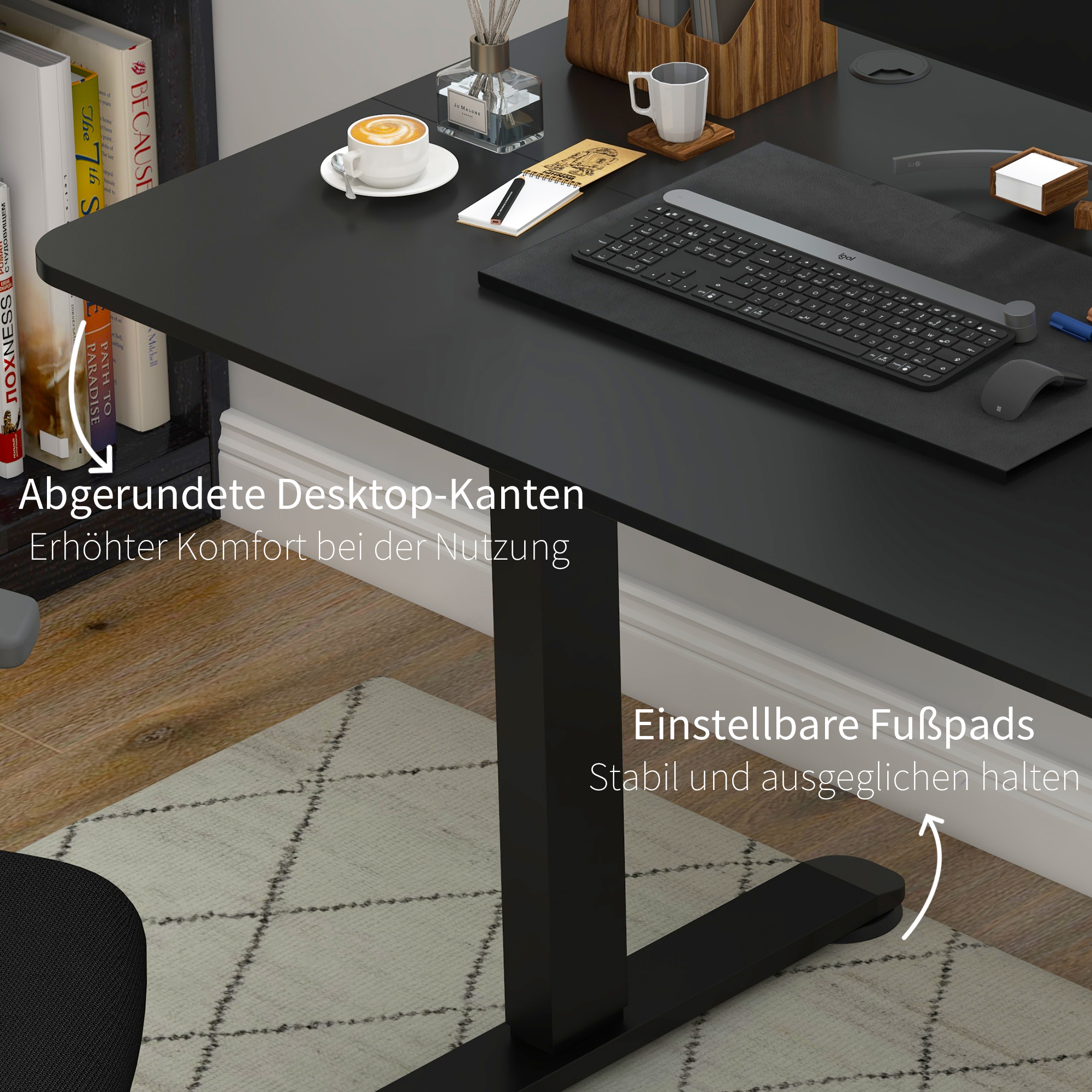 Stehpult höhenverstellbarer Computertisch Schreibtisch, 140 cm x 70 cm x 116 cm, Schwarz