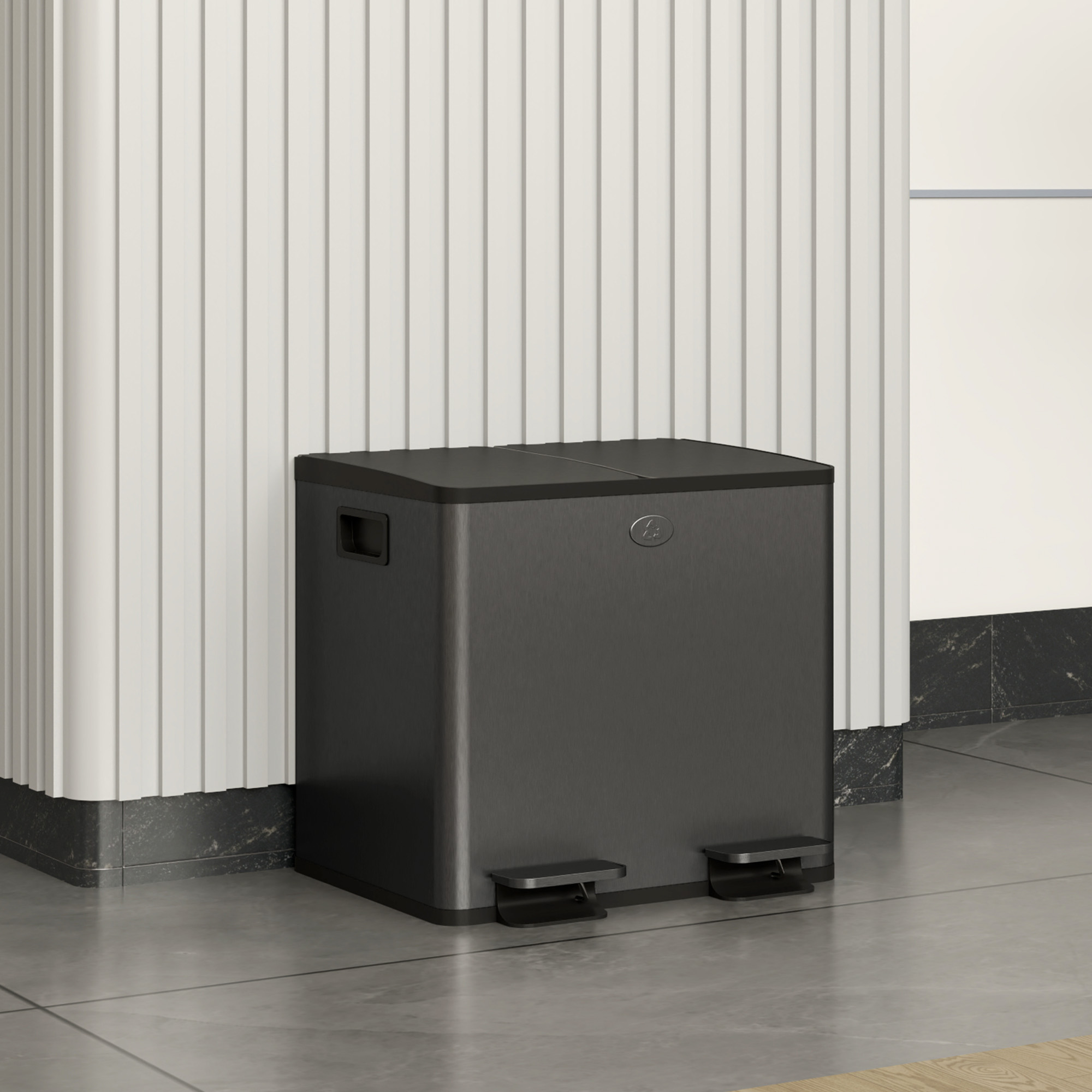2 x 15 L Doppelmülleimer, Pedalöffnung, leicht zu reinigen, Edelstahl, Kunststoff, Schwarz
