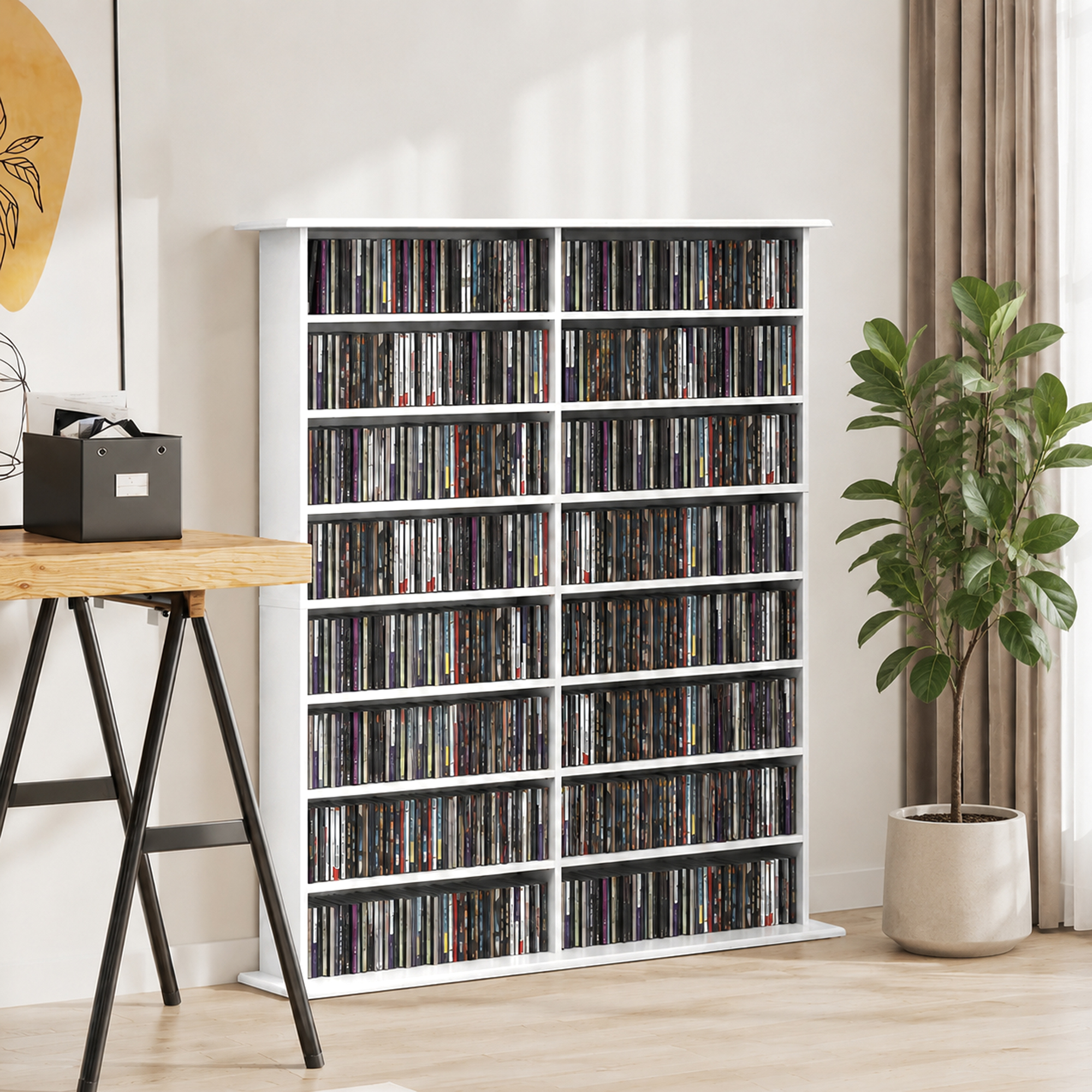 Medienregal, 8 Ebenen, DVD-Regal mit 12 verstellbaren Böden, 16 Fächer, für 720 CDs, Weiß