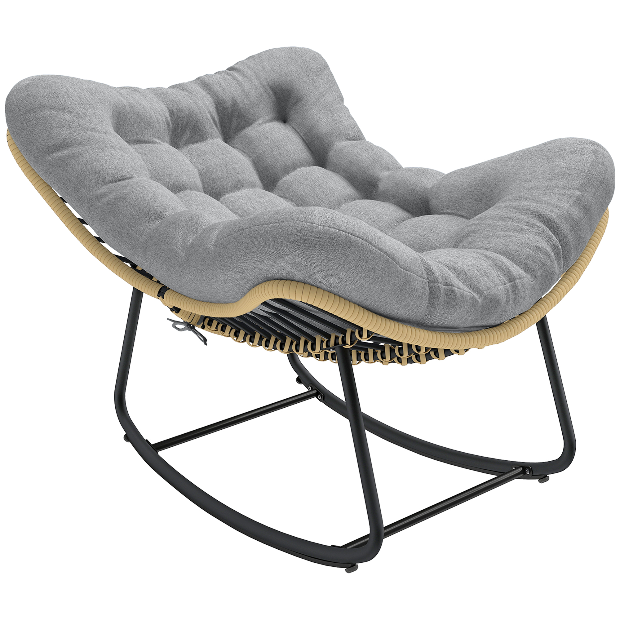 Rattan Schaukelstuhl Gartenliege mit dicke Kissen, Gartenschaukel bis 120 kg Indoor Outdoor 87 x 110 x 70 cm Grau