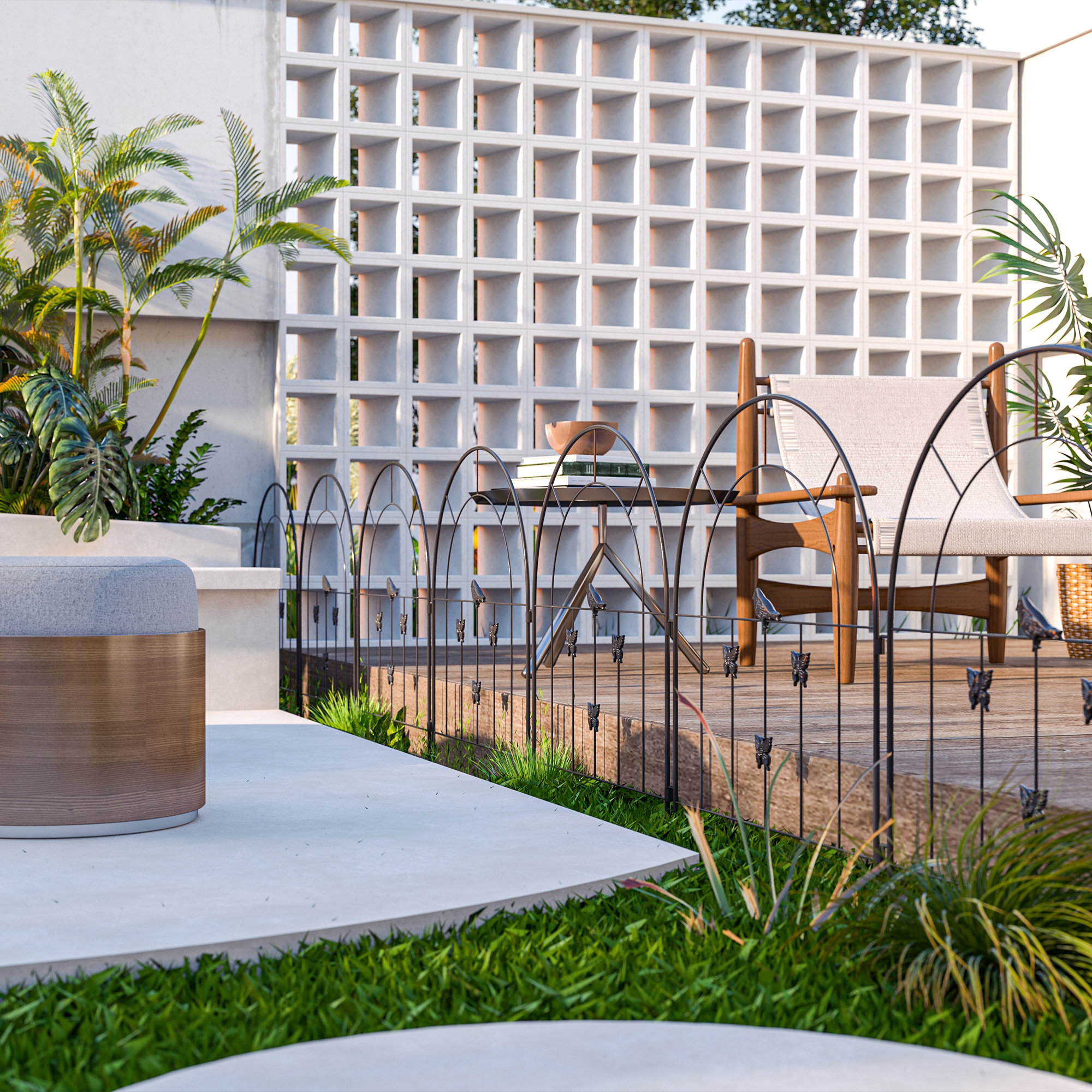 Gartenzaun Zaun Stahl 300 cm x 70 cm hoch Dekorativer Gitterzaun Set Zaunelemente Schwarz