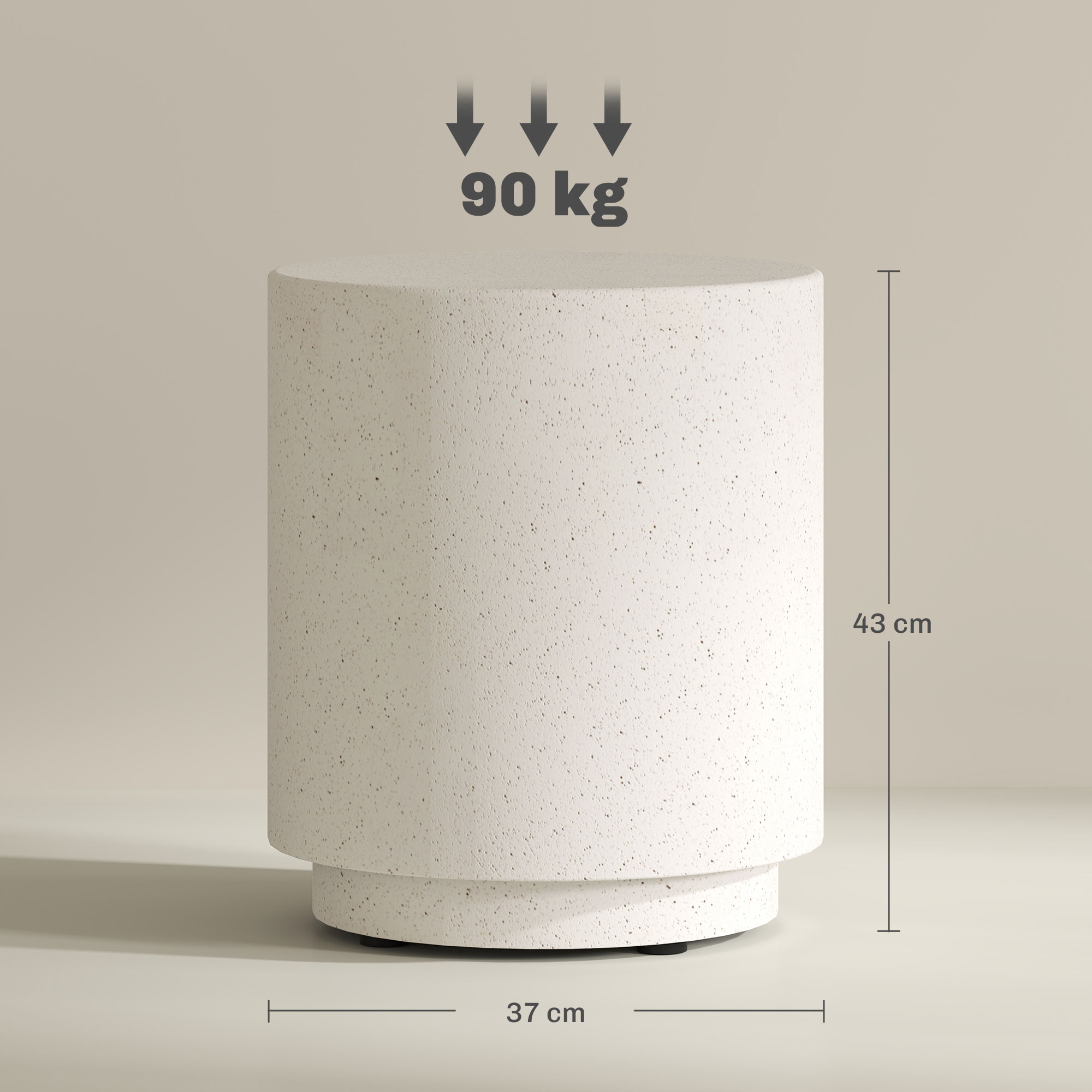 Beistelltisch in Beton-Optik 37 cm x 37 cm x 43 cm Anorganisches Erz-Pulver Grau