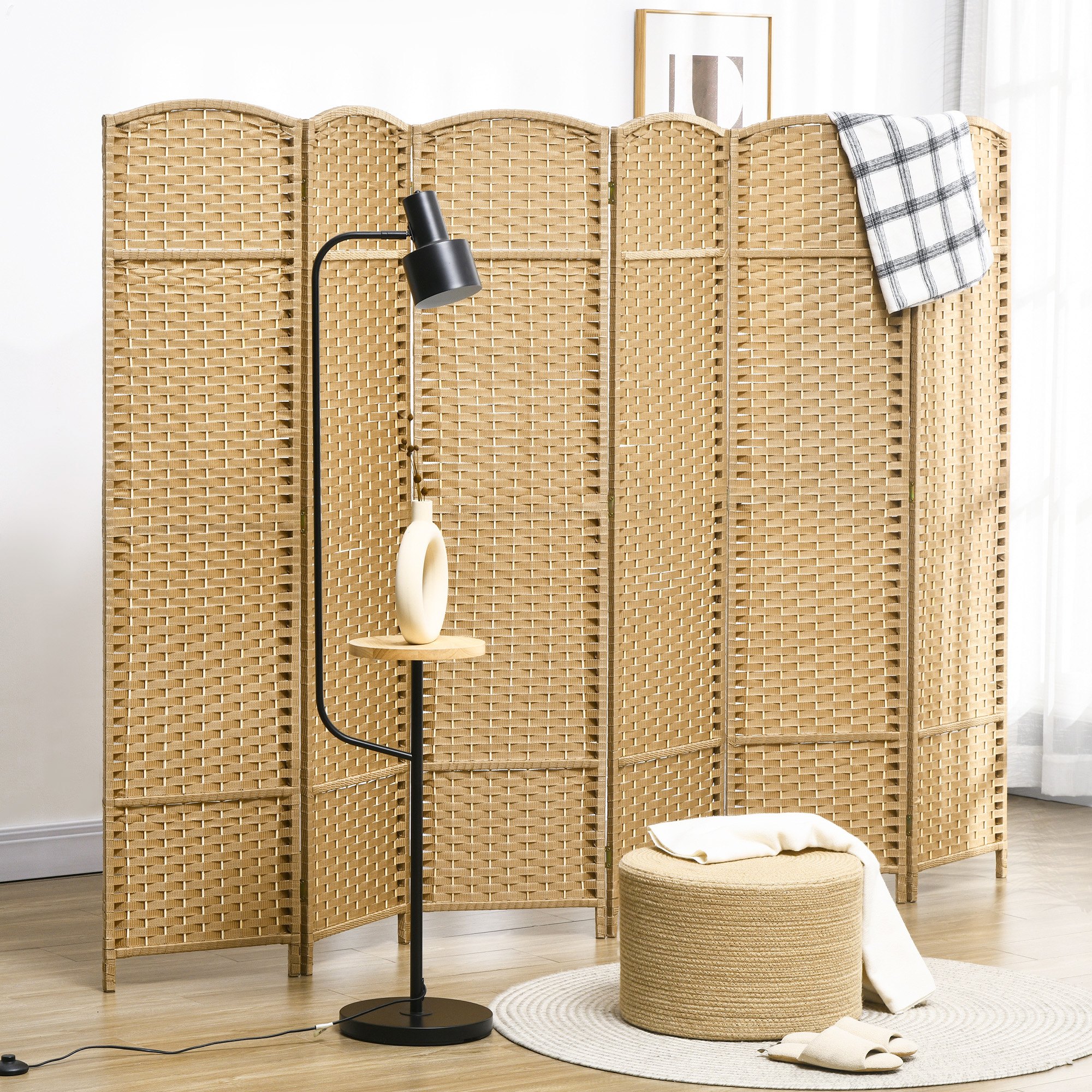 6-teiliger Raumtrenner, Faltbarer Sichtschutz, Sichtschutzwand für Wohnzimmer, Schlafzimmer, Homeoffice, Natur