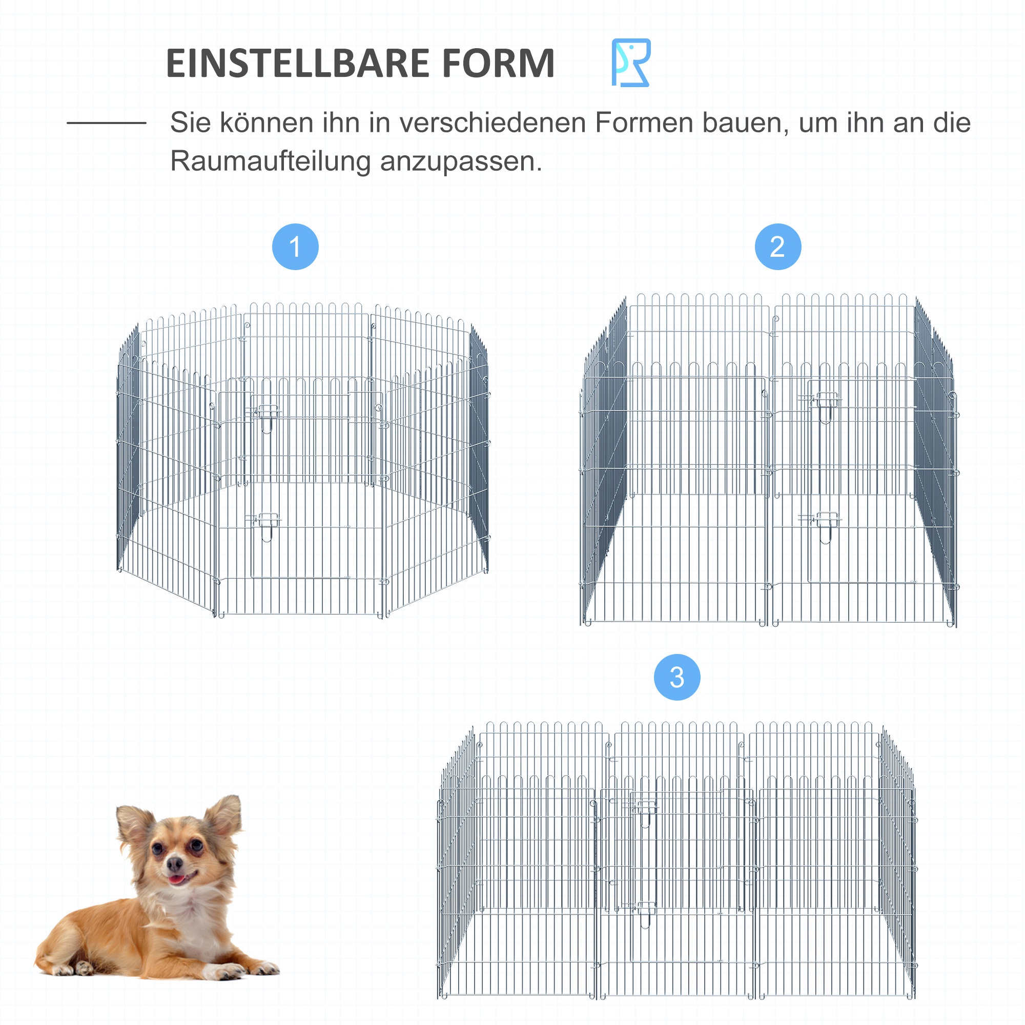 Freilaufgehege Welpenauslauf Welpenzaun Laufstall Welpengitter für Tiere 8-teilig B63 x H91 cm