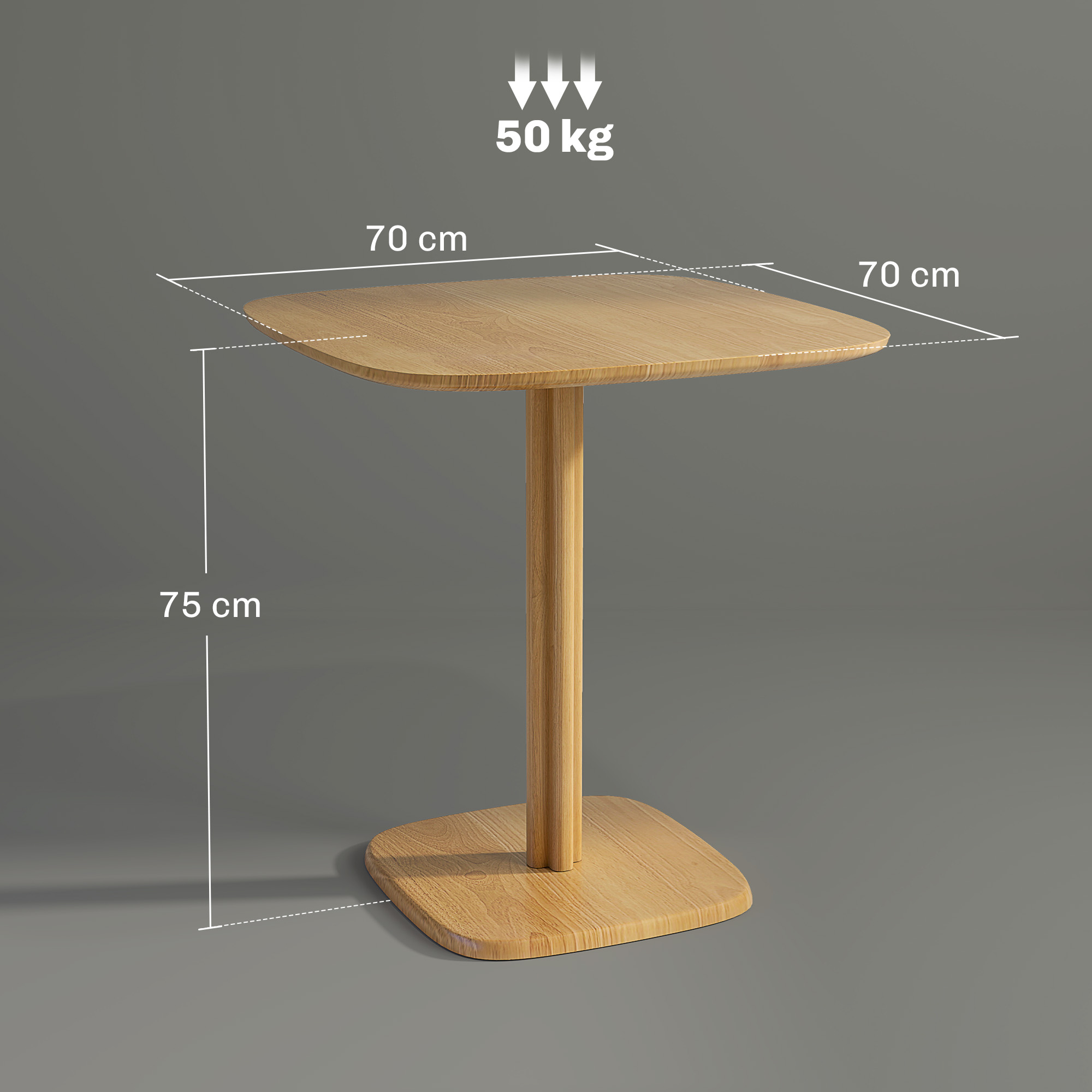 Esstisch, 70 x 70 cm Küchentisch für 4 Personen aus Kautschukholz für Küche, Esszimmer, Natur