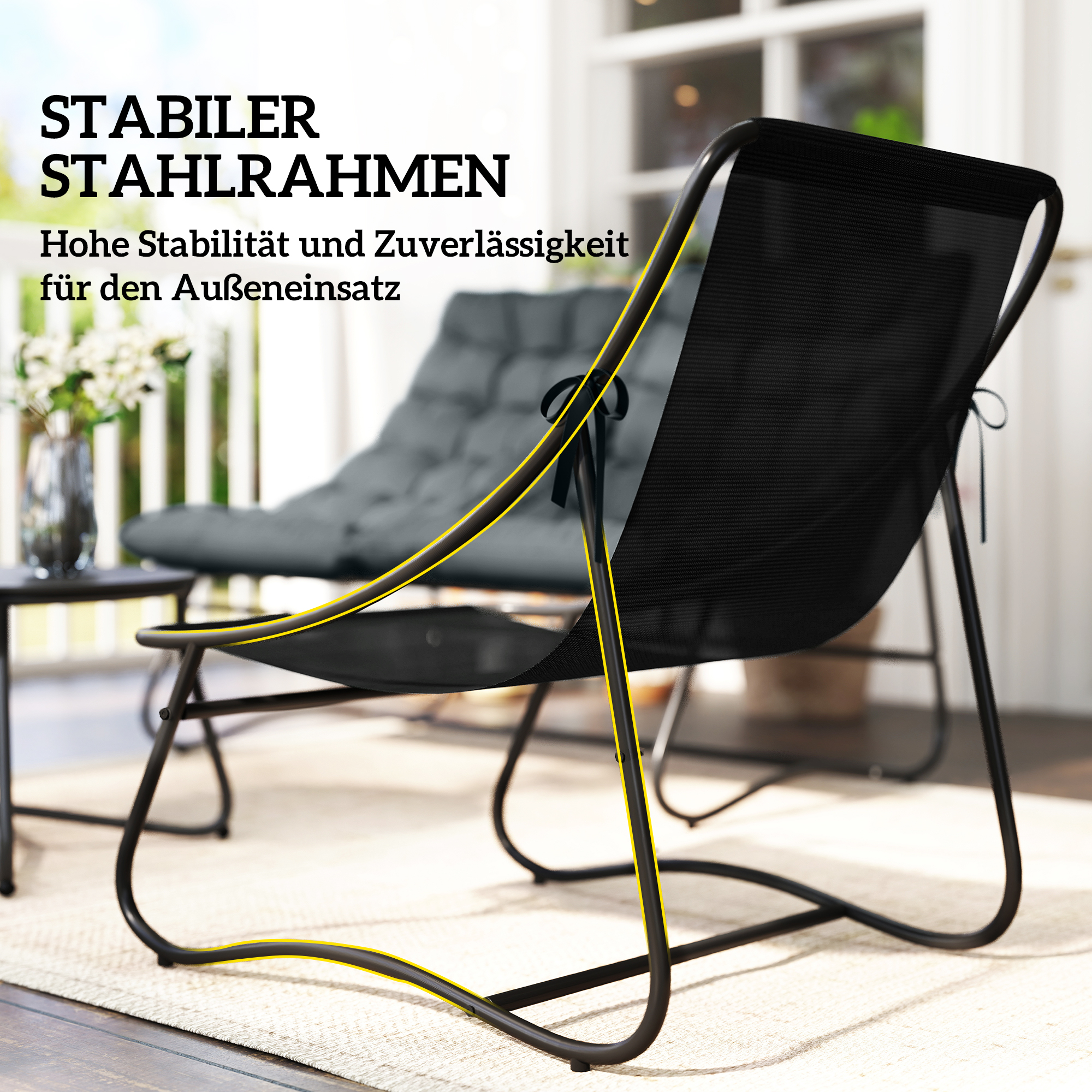 4-Sitzer Gartenmöbel-Set, 2 Stühle, 1 Doppel-Sofa, 1 Tisch, dicke Kissen, Stahlrahmen, für Terrasse, Grau