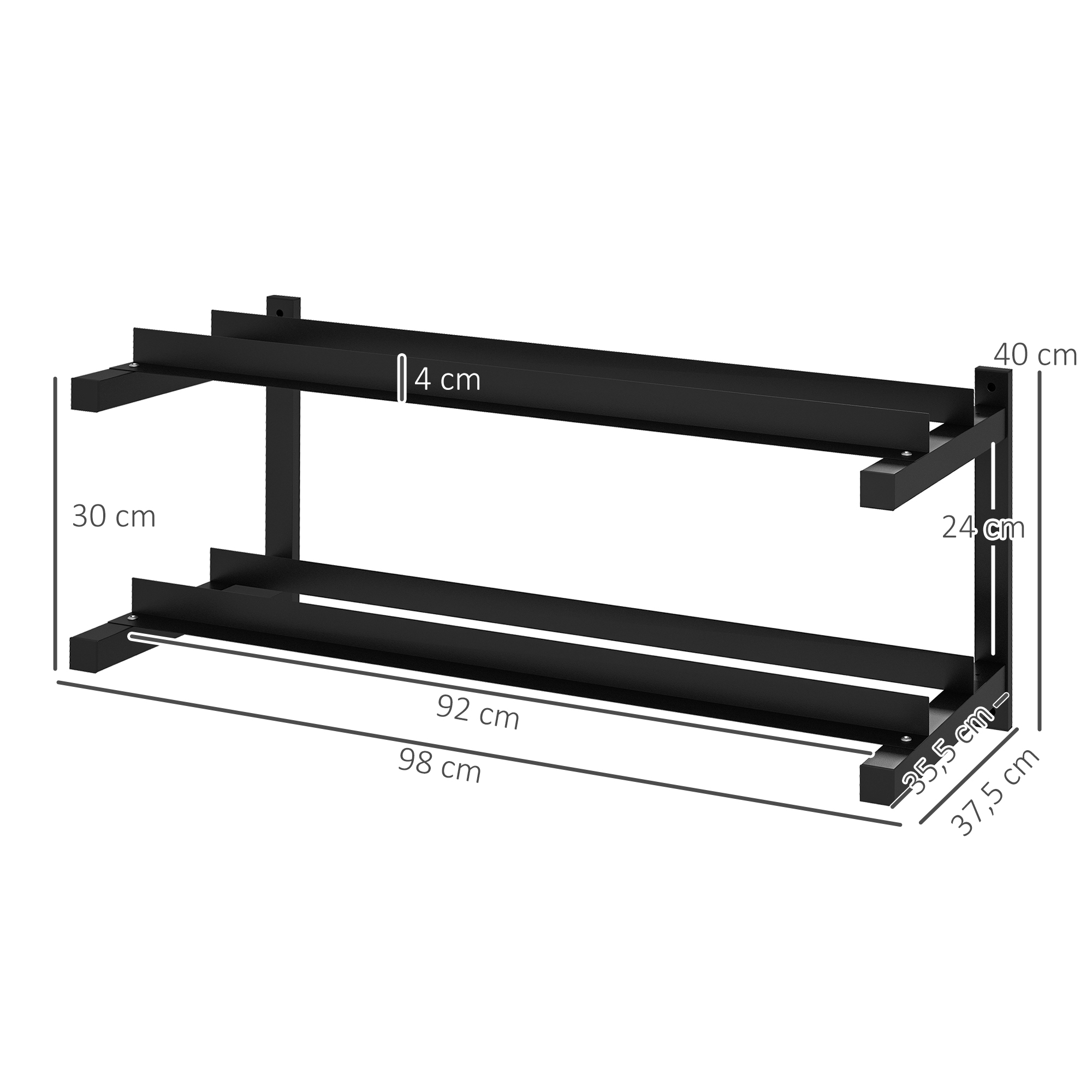 Hantelständer, Hantelgestell, 2 Etagen, bis 70 kg, Stahl, 98x40x35 cm, Schwarz
